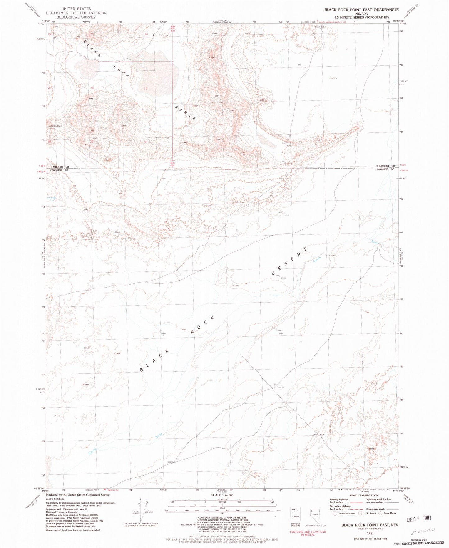 Classic USGS Black Rock Point East Nevada 7.5'x7.5' Topo Map Image
