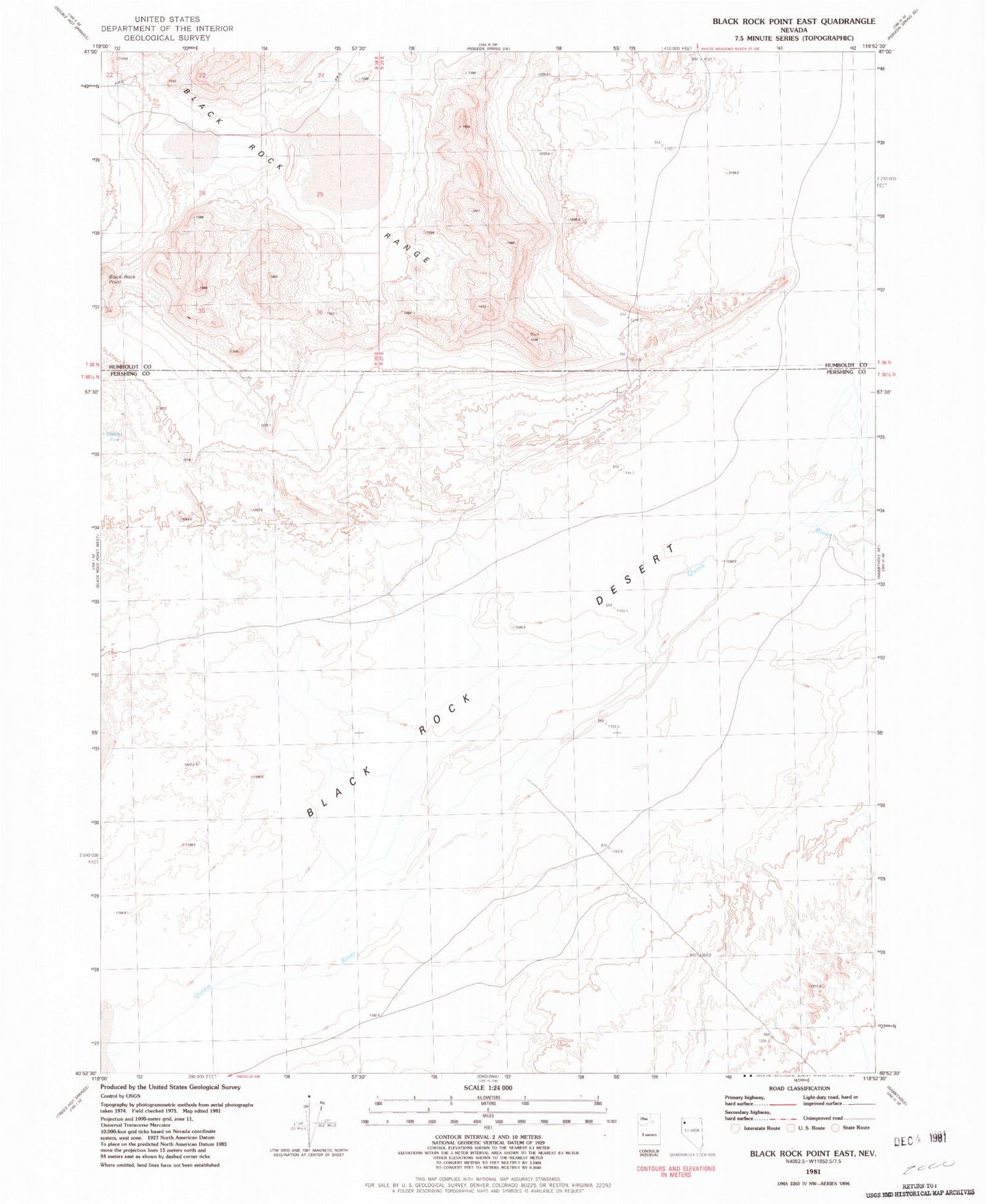 Classic USGS Black Rock Point East Nevada 7.5'x7.5' Topo Map Image