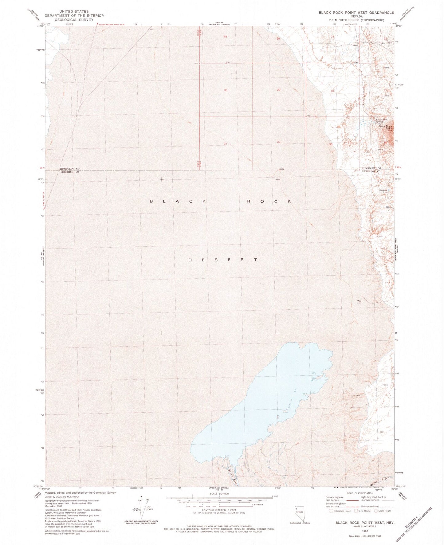 Classic USGS Black Rock Point West Nevada 7.5'x7.5' Topo Map Image