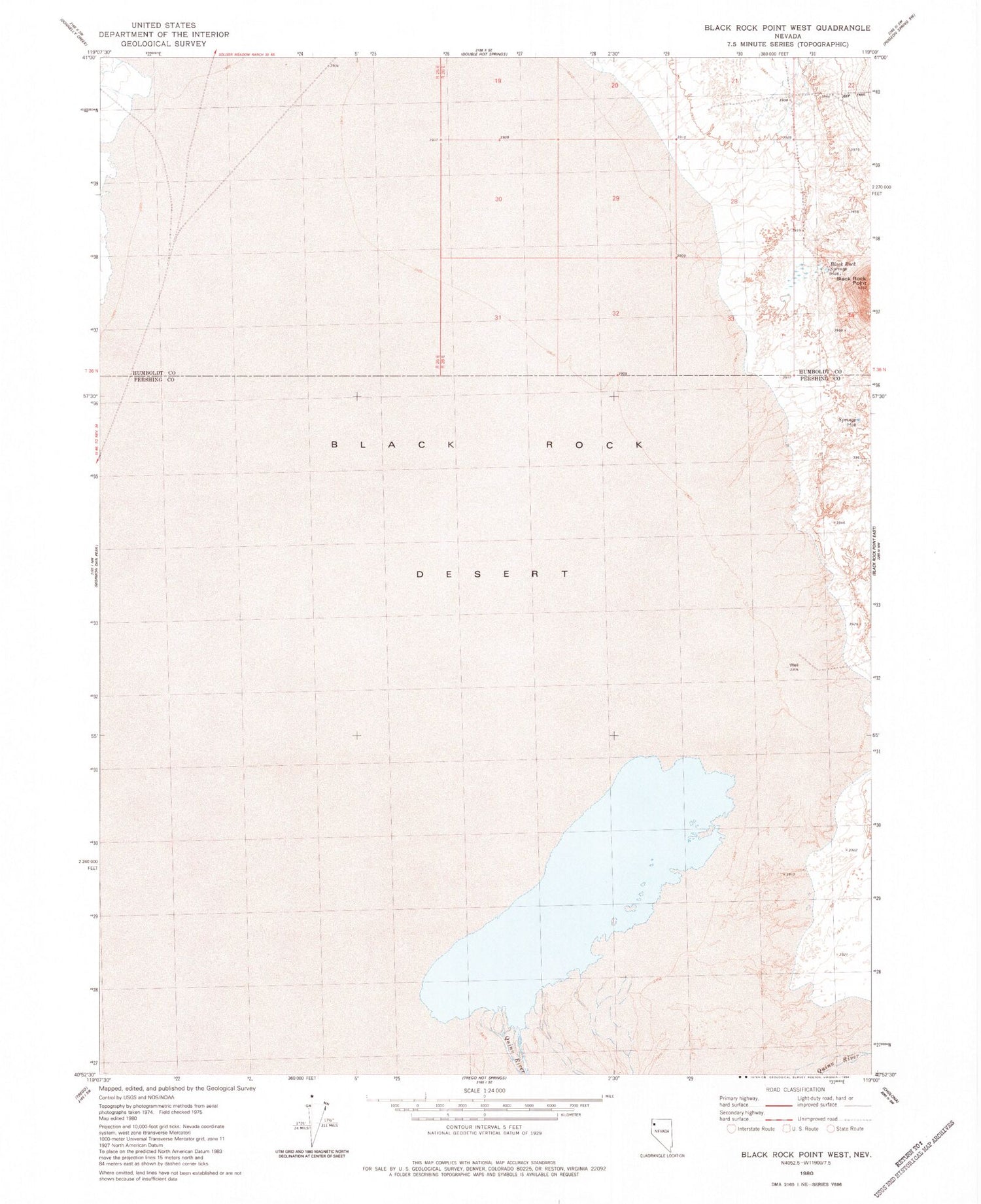 Classic USGS Black Rock Point West Nevada 7.5'x7.5' Topo Map Image