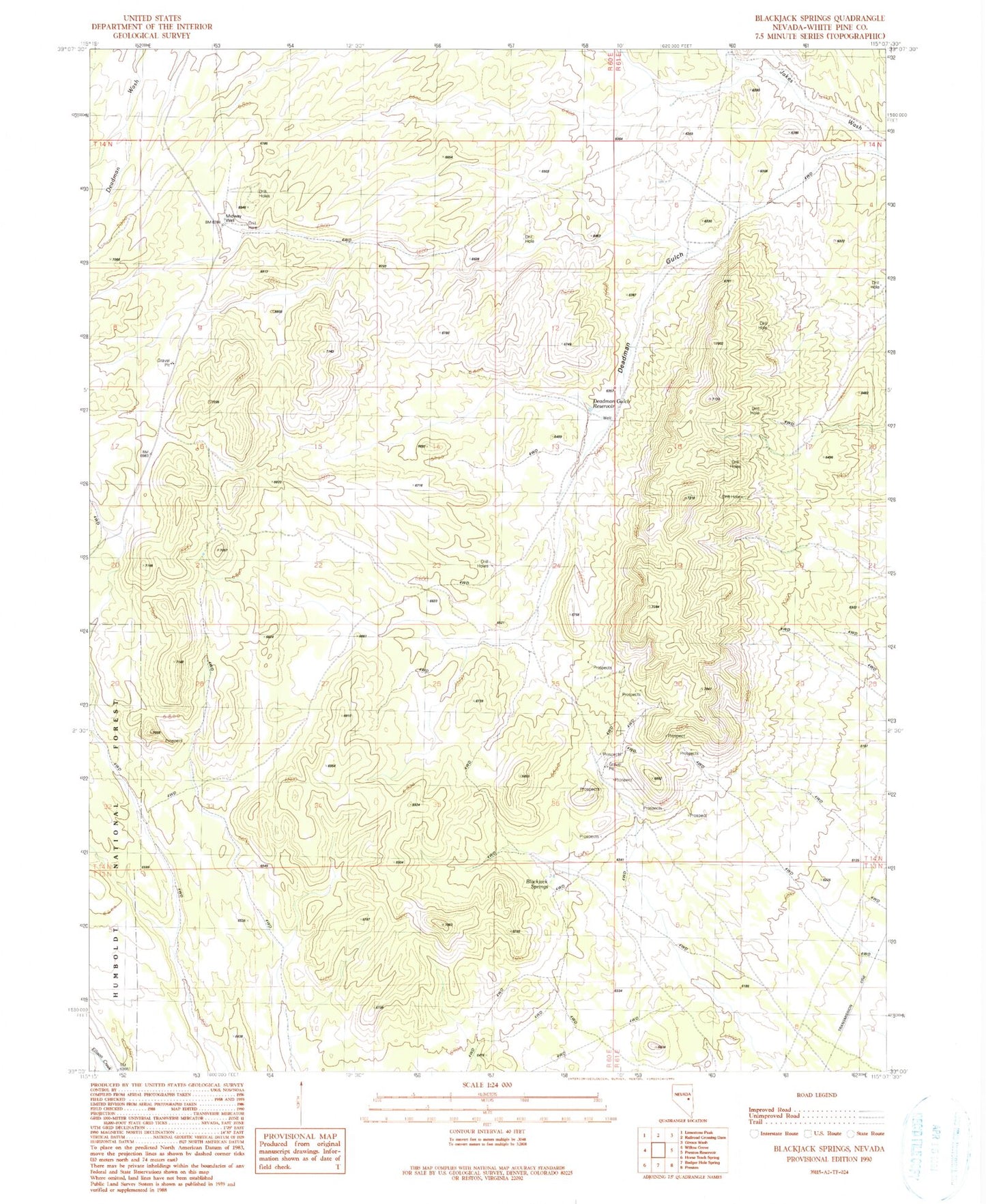 Classic USGS Blackjack Springs Nevada 7.5'x7.5' Topo Map Image