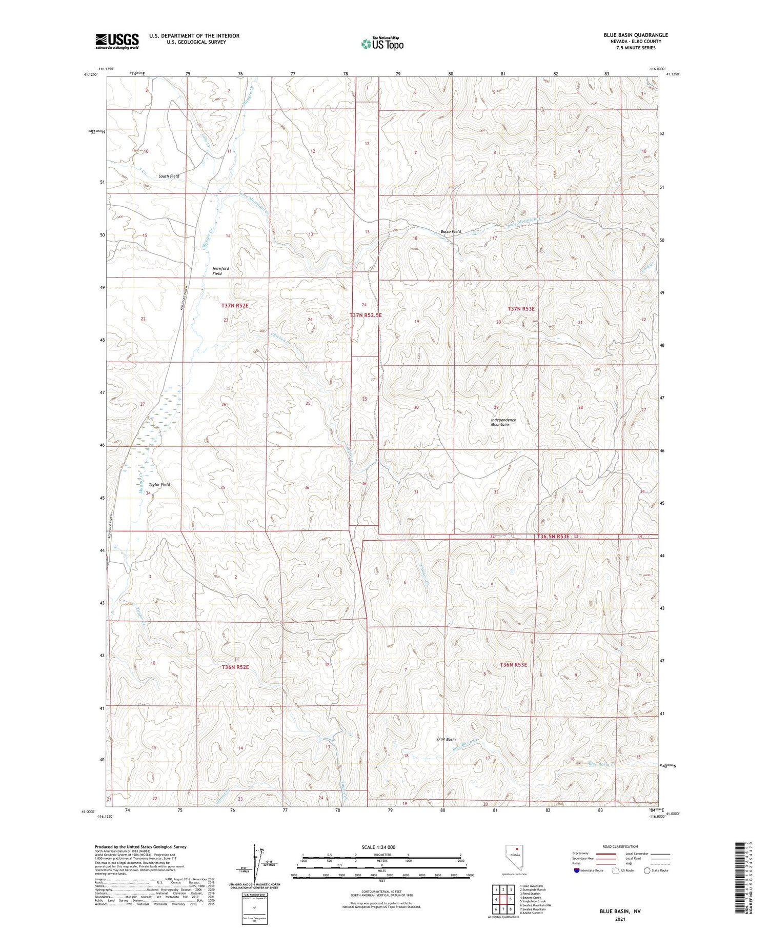 Blue Basin Nevada US Topo Map Image