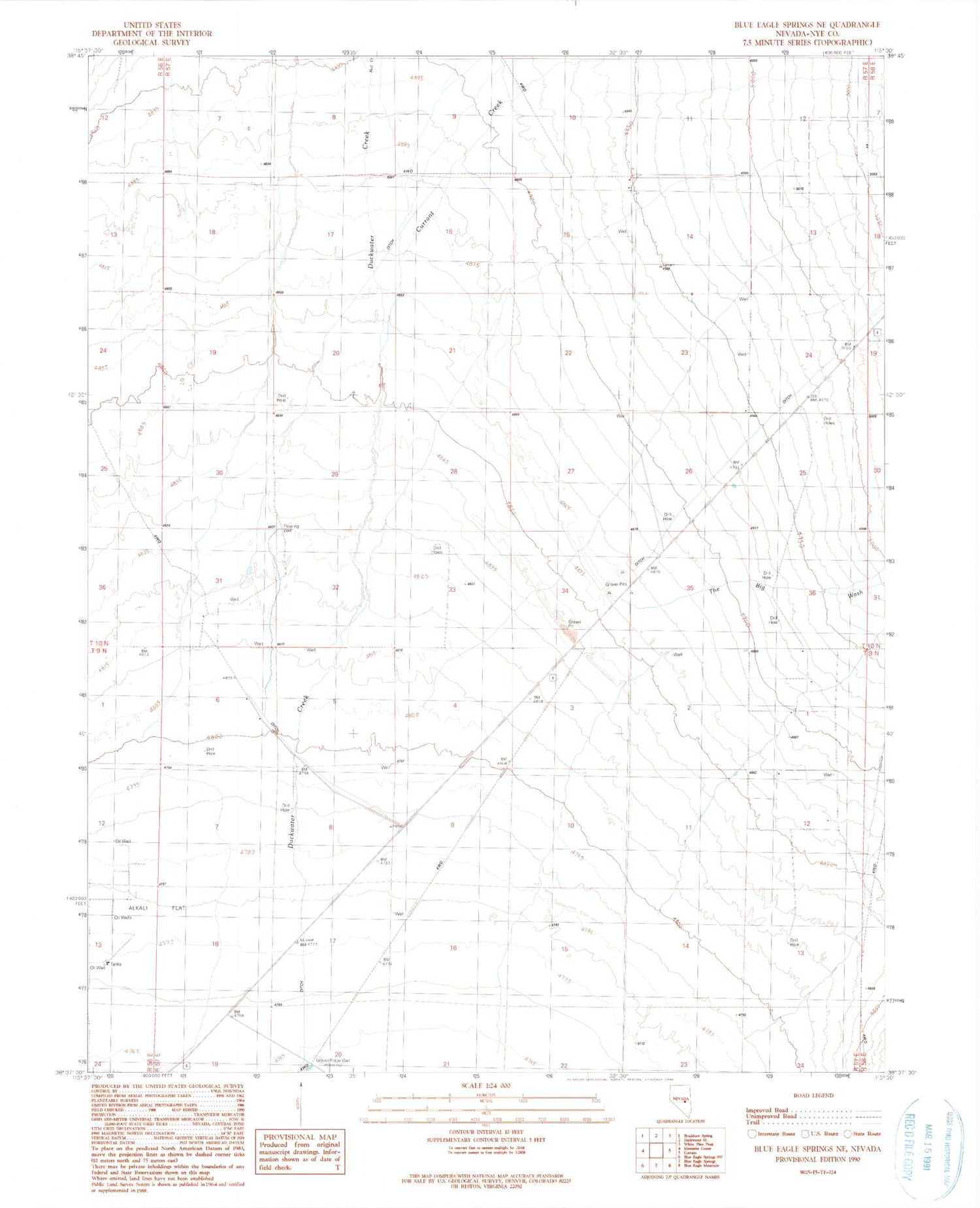 Classic USGS Blue Eagle Springs NE Nevada 7.5'x7.5' Topo Map Image