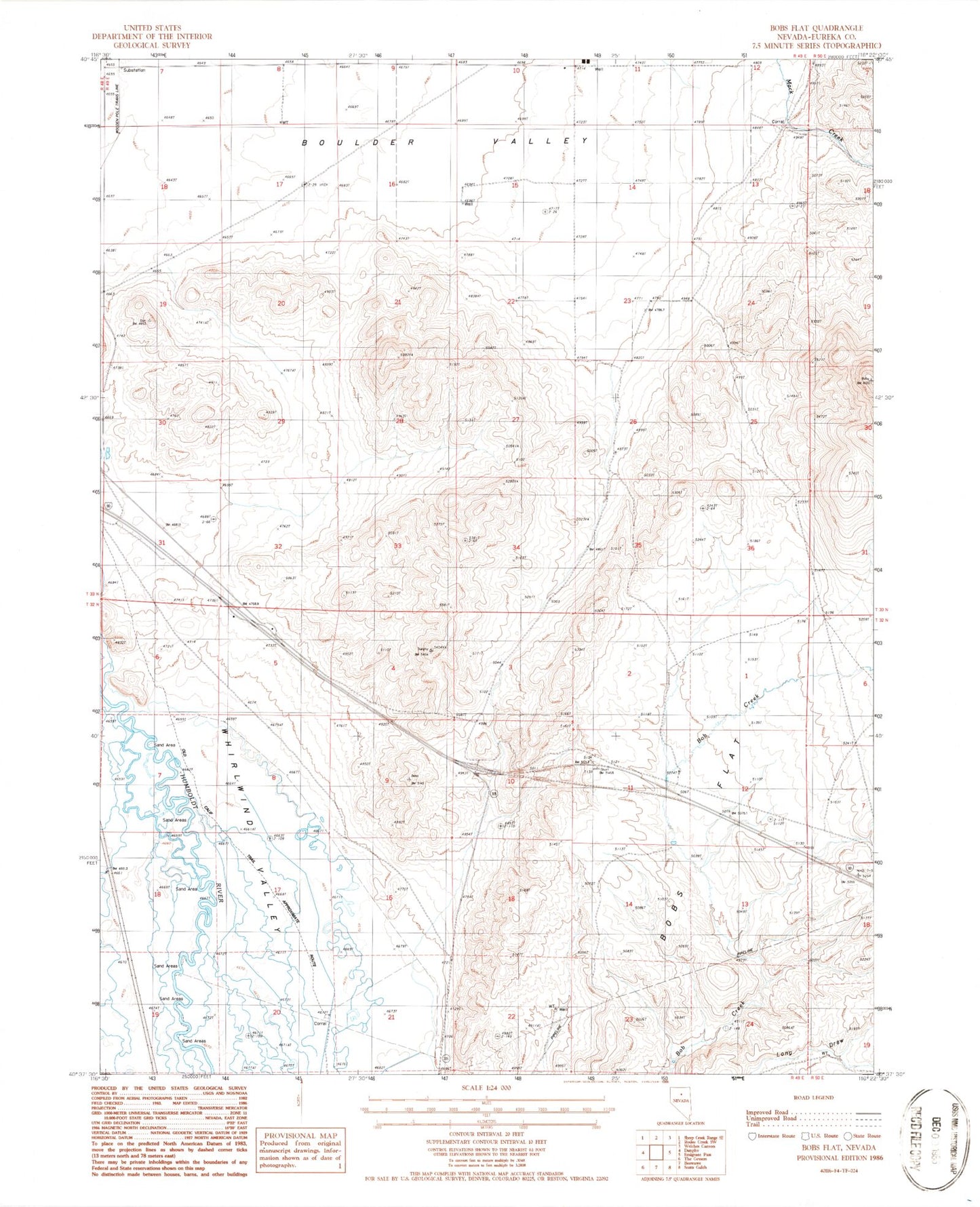 Classic USGS Bobs Flat Nevada 7.5'x7.5' Topo Map Image