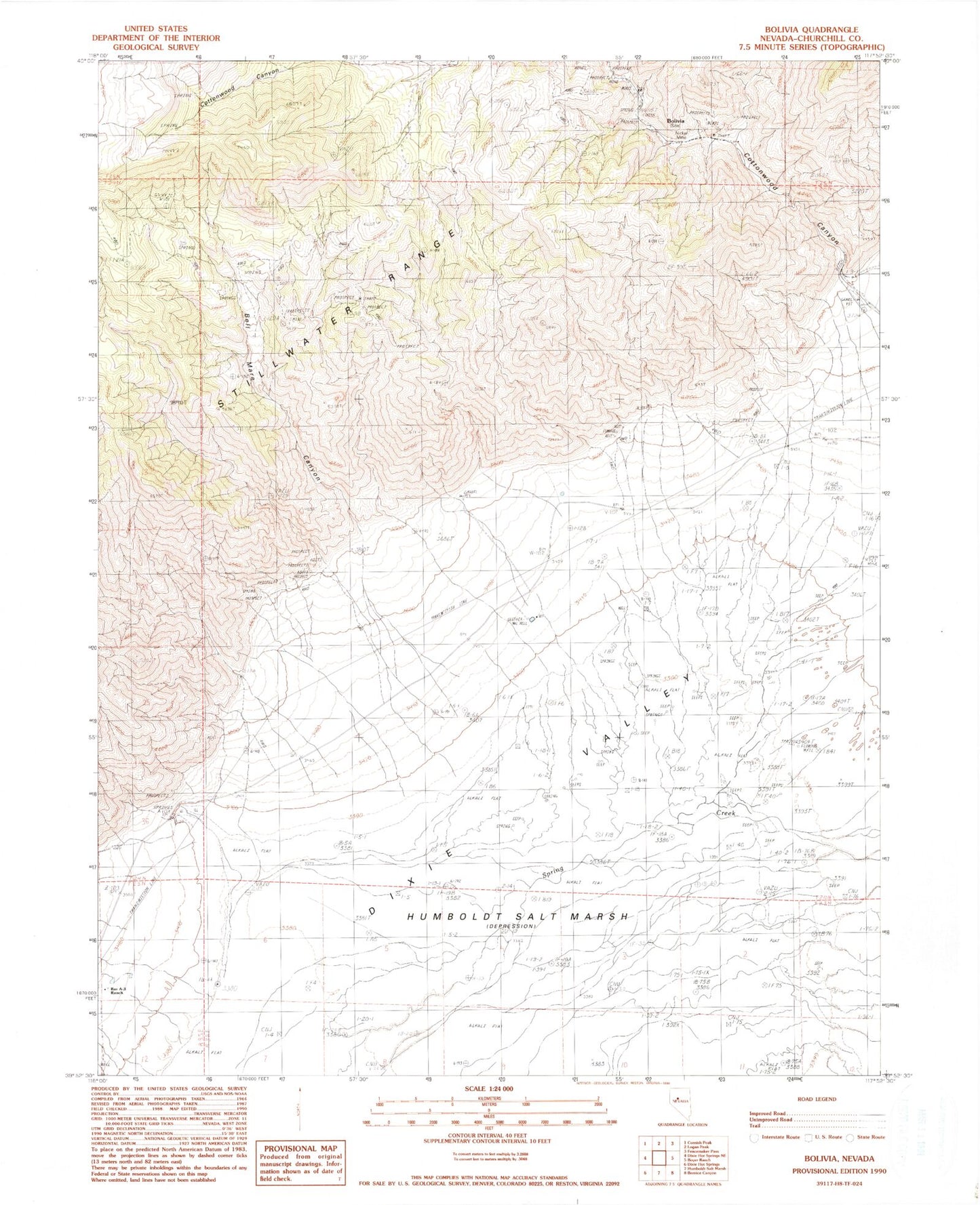 Classic USGS Bolivia Nevada 7.5'x7.5' Topo Map Image