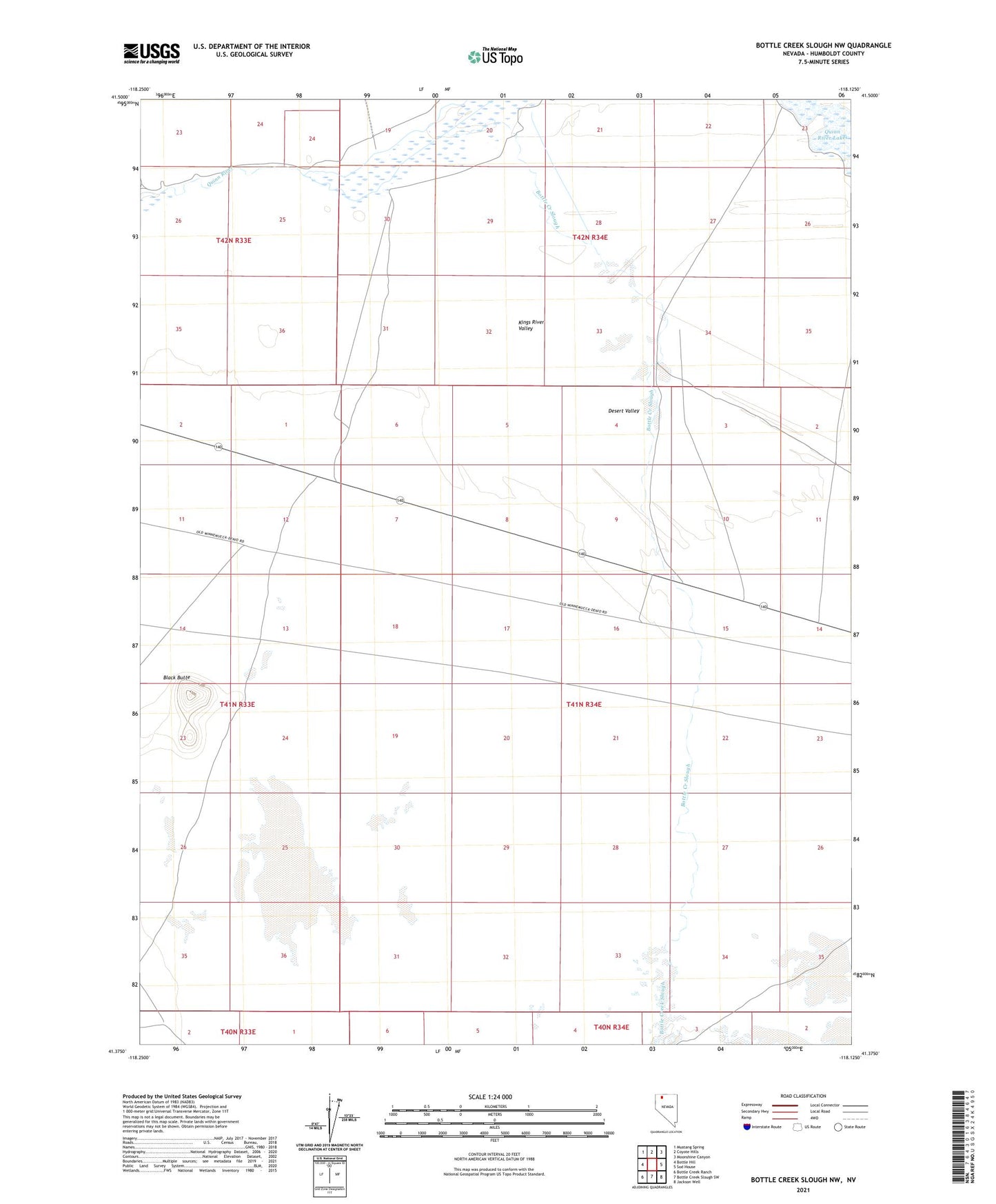 Bottle Creek Slough NW Nevada US Topo Map Image