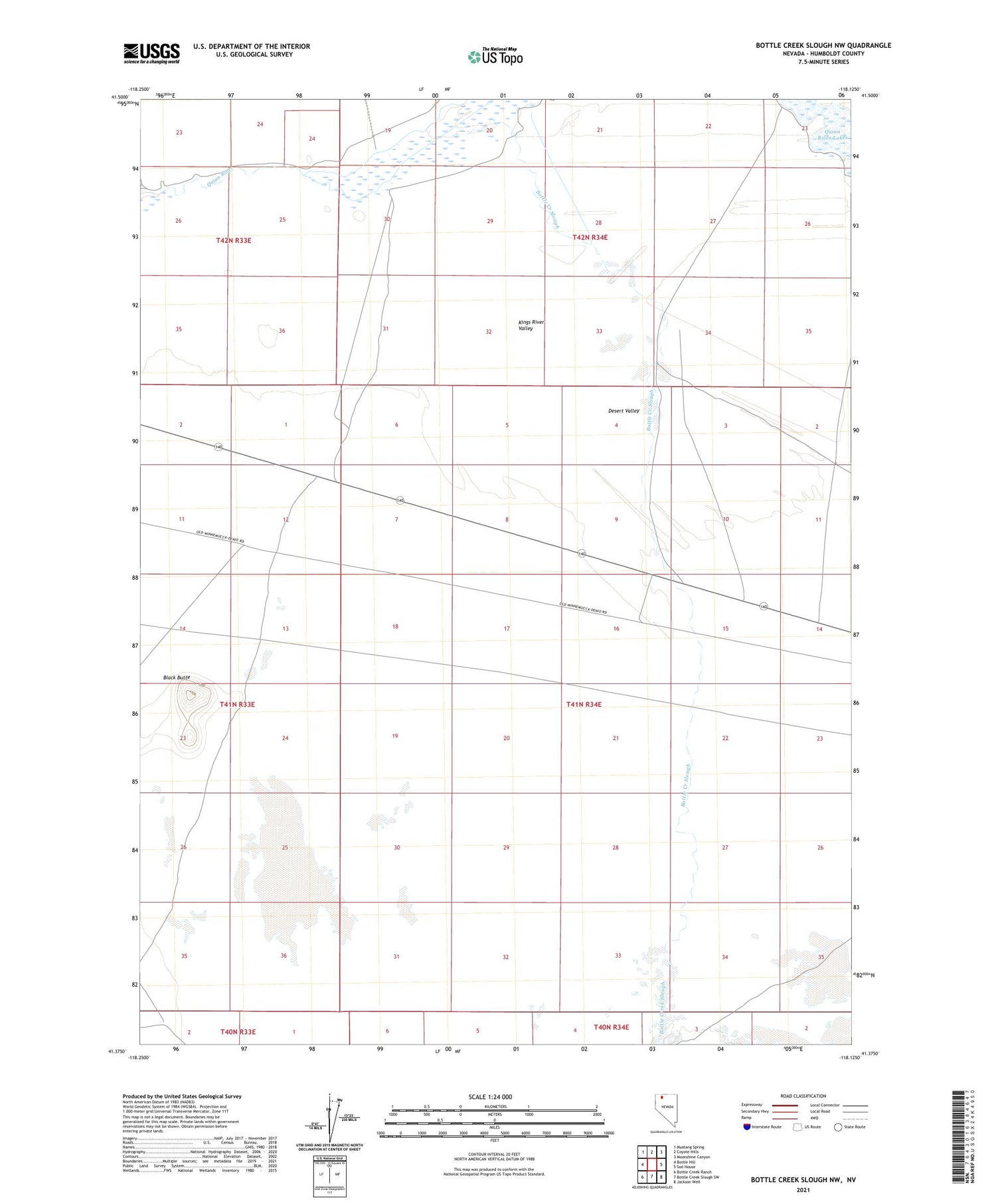 Bottle Creek Slough NW Nevada US Topo Map Image