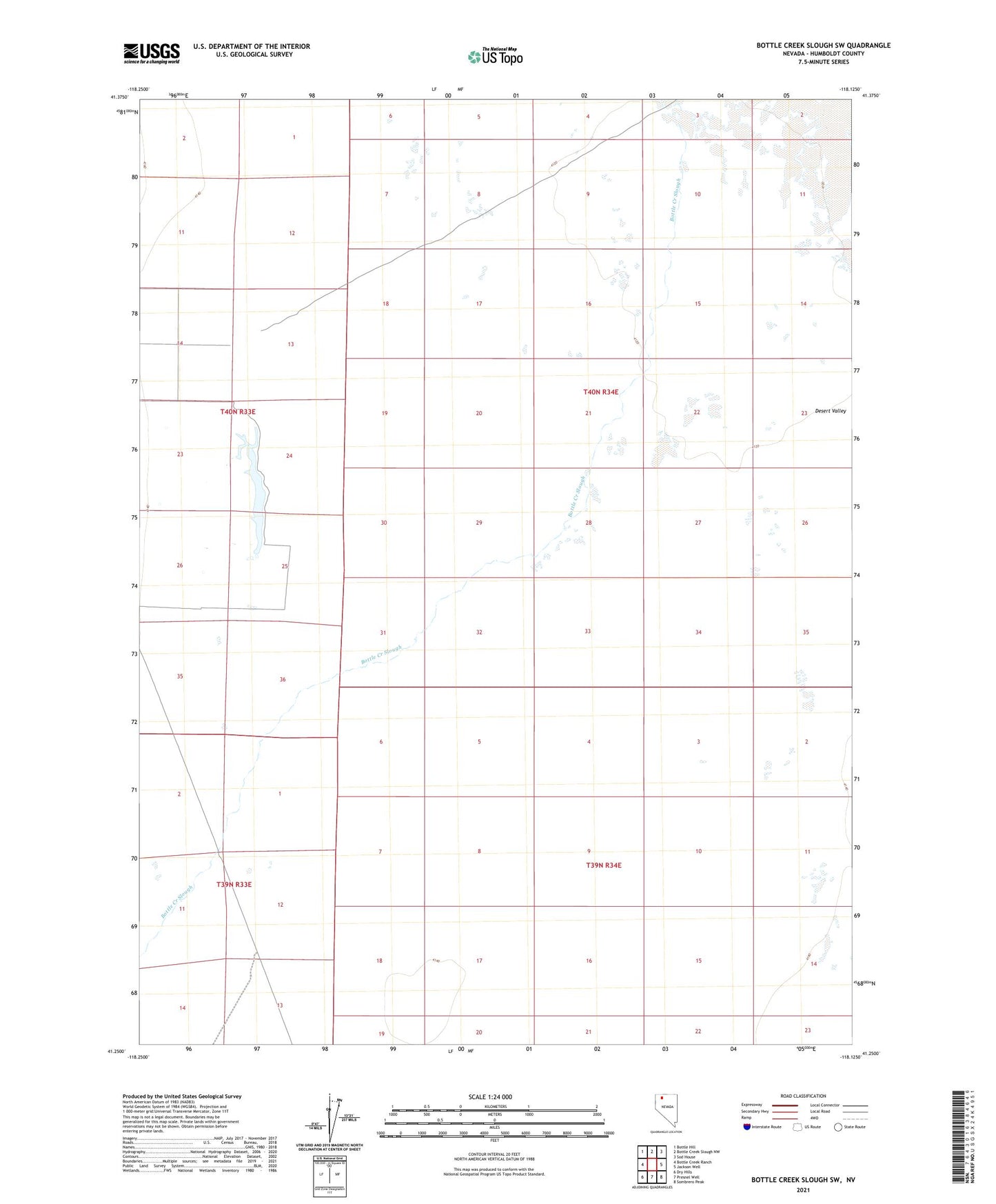 Bottle Creek Slough SW Nevada US Topo Map Image