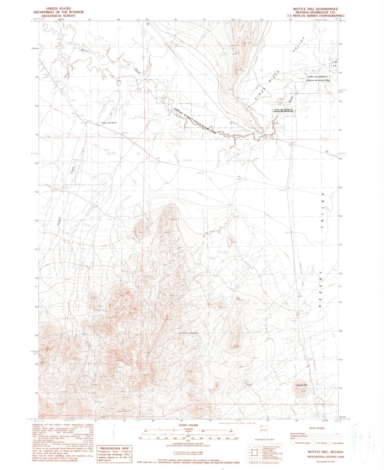 Classic USGS Bottle Hill Nevada 7.5'x7.5' Topo Map Image