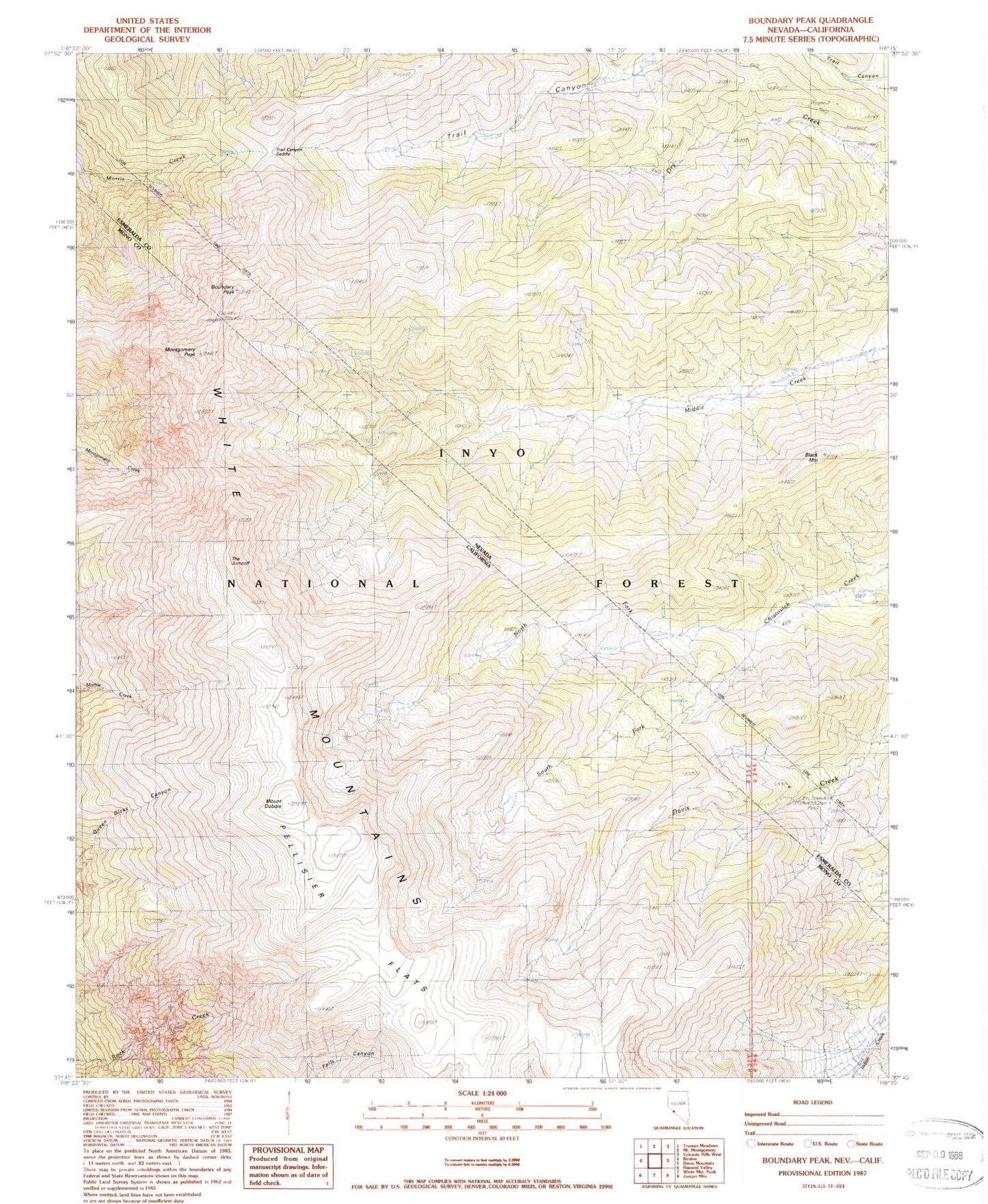 Classic USGS Boundary Peak Nevada 7.5'x7.5' Topo Map Image