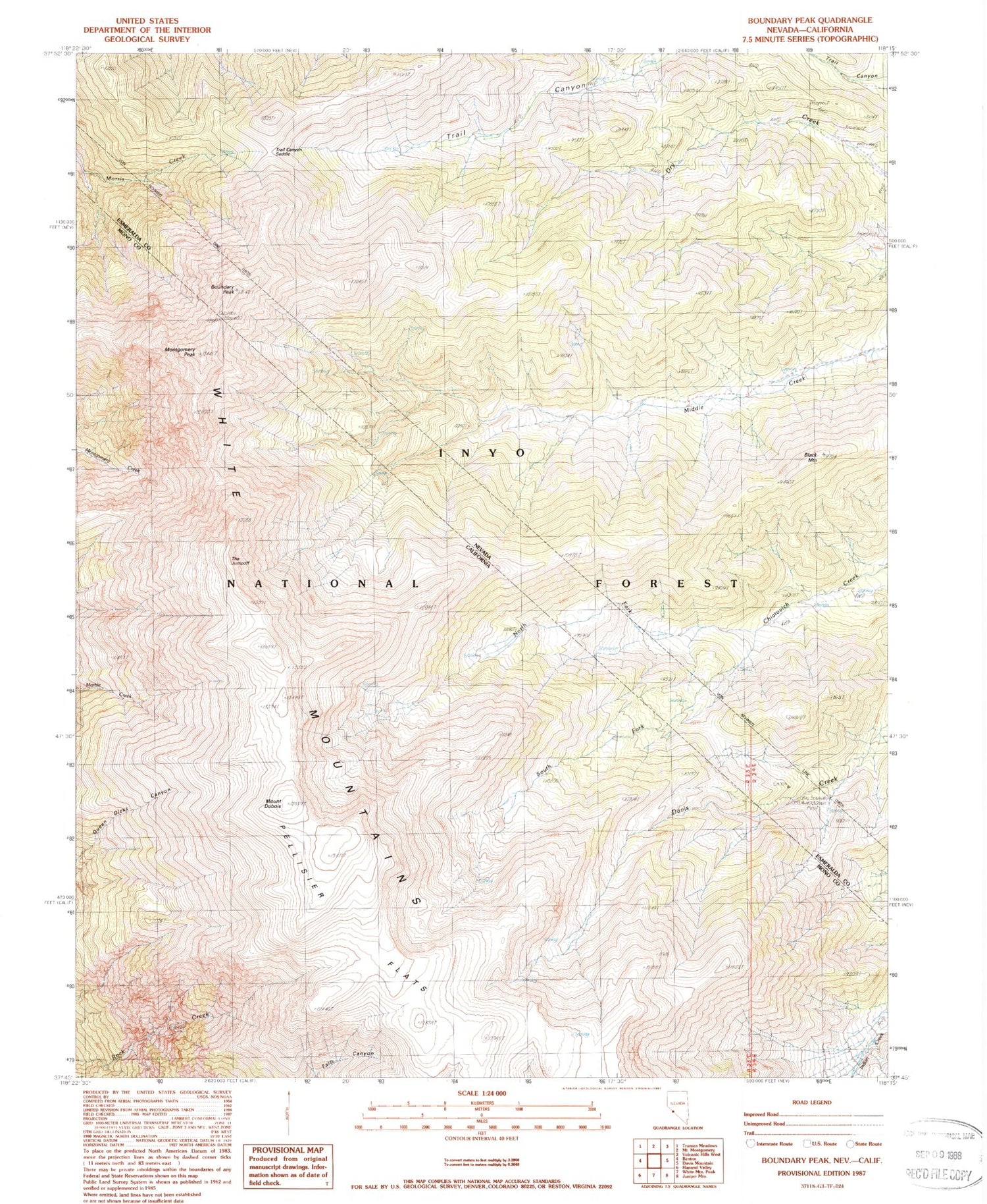 Classic USGS Boundary Peak Nevada 7.5'x7.5' Topo Map Image