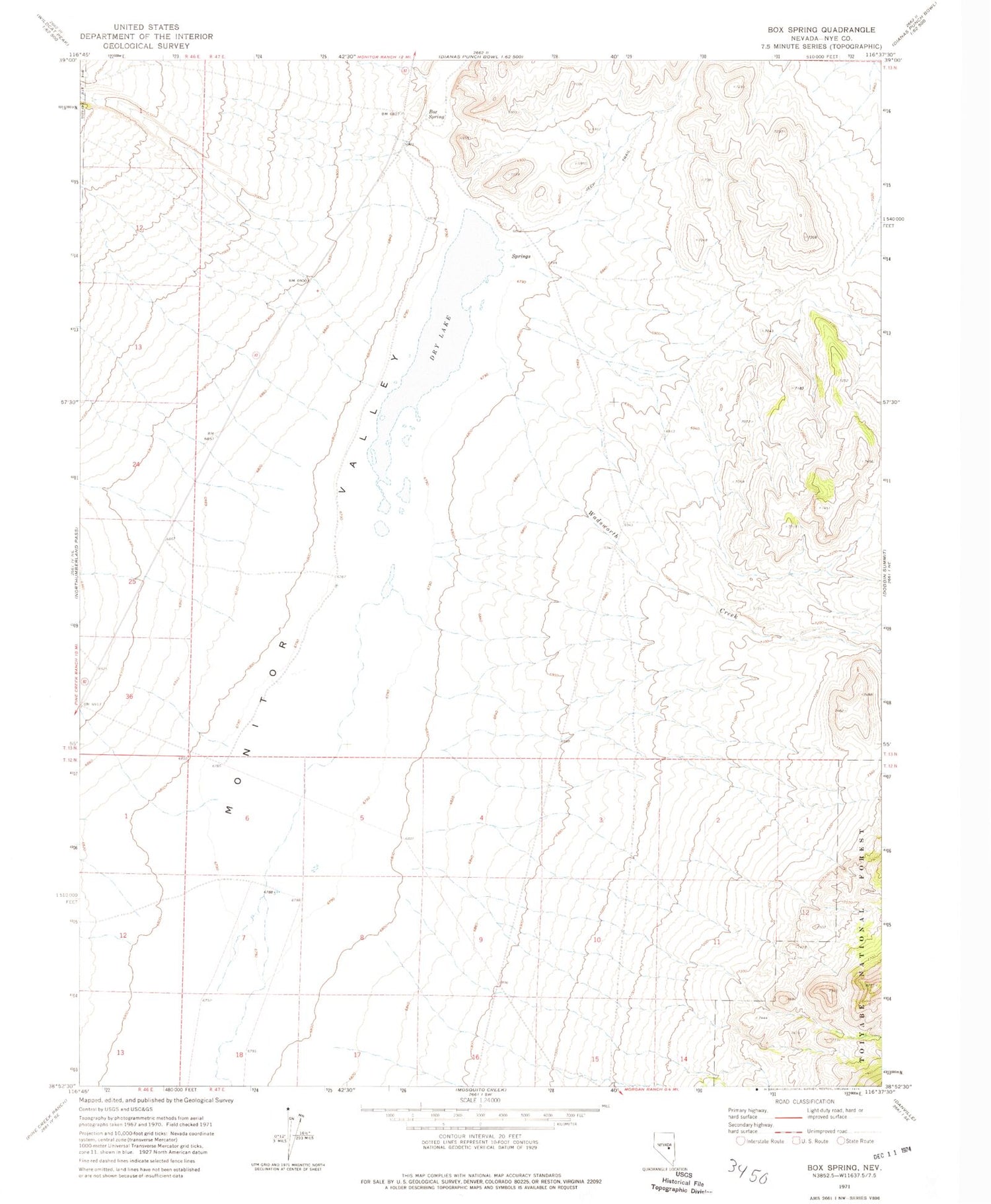 Classic USGS Box Spring Nevada 7.5'x7.5' Topo Map Image