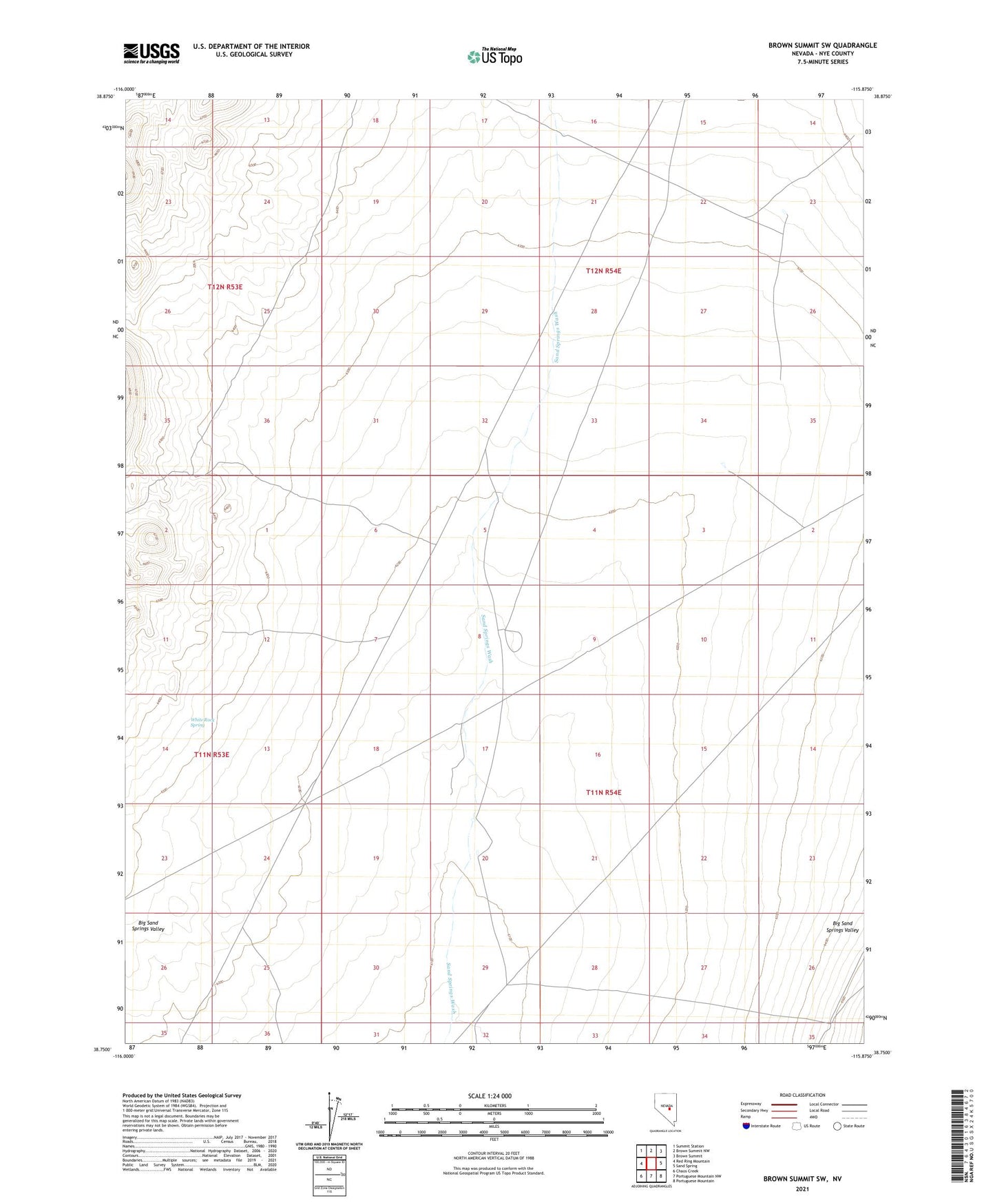 Brown Summit SW Nevada US Topo Map Image