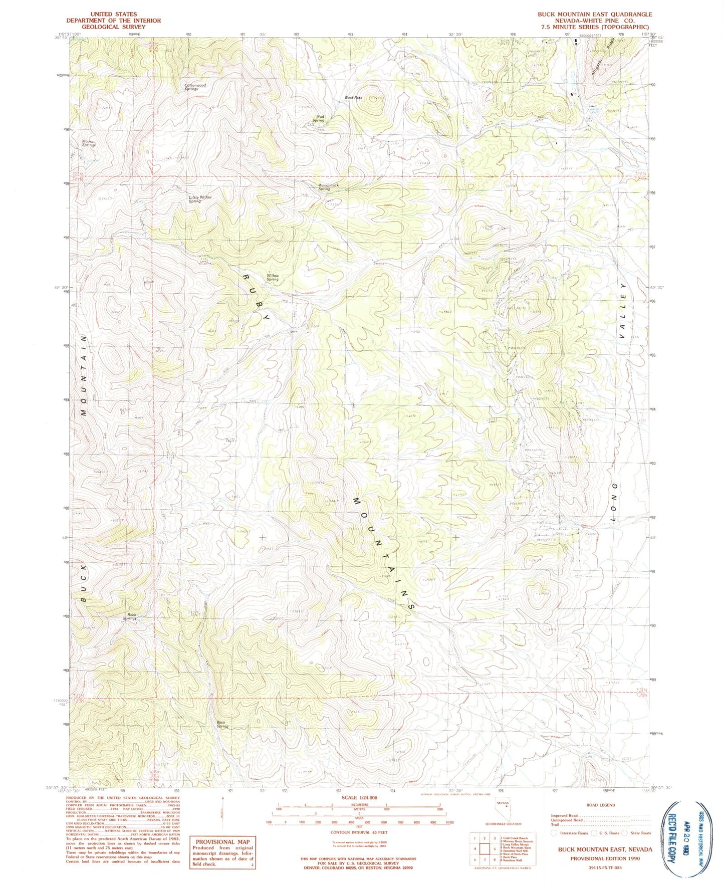 Classic USGS Buck Mountain East Nevada 7.5'x7.5' Topo Map Image