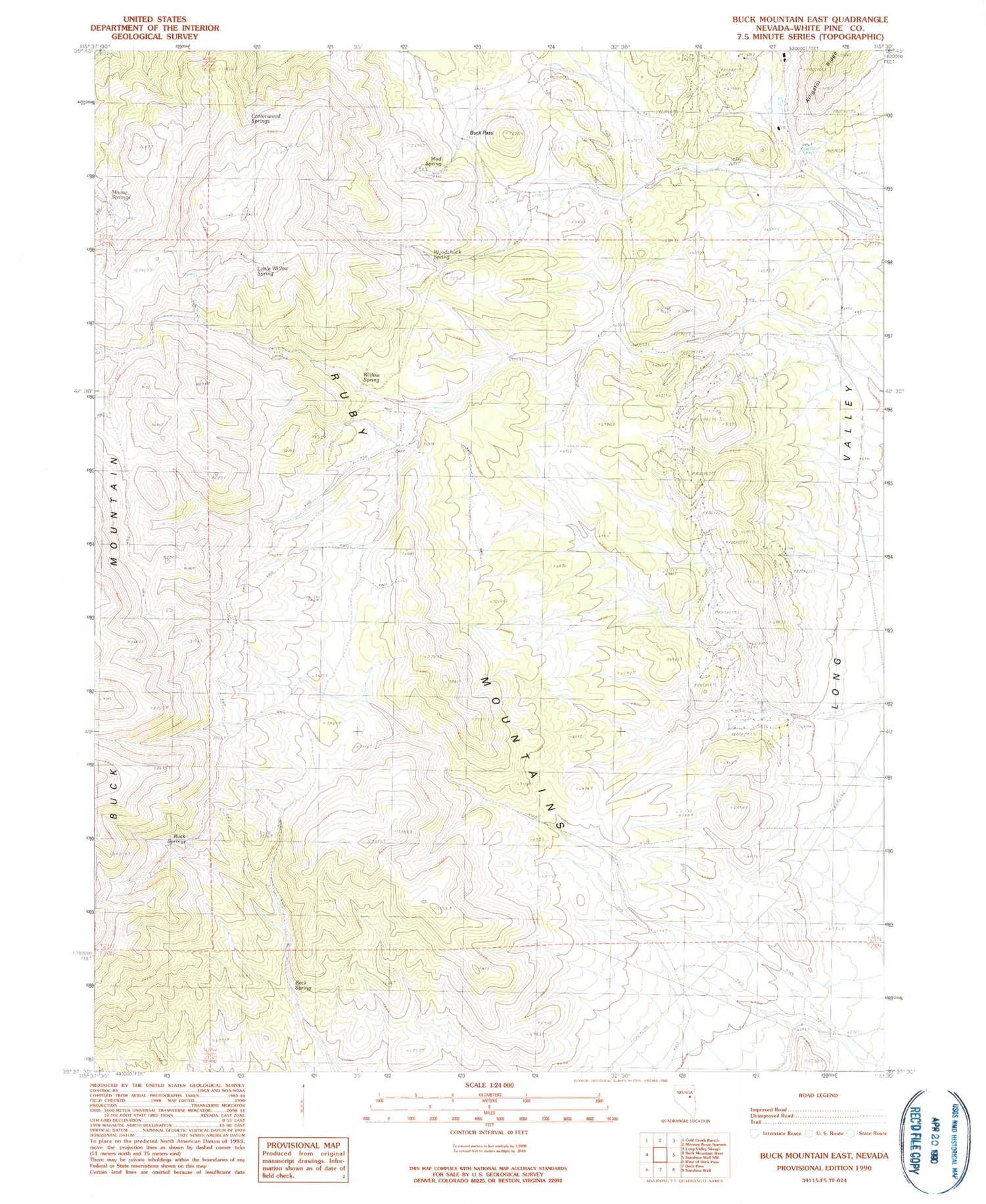 Classic USGS Buck Mountain East Nevada 7.5'x7.5' Topo Map Image