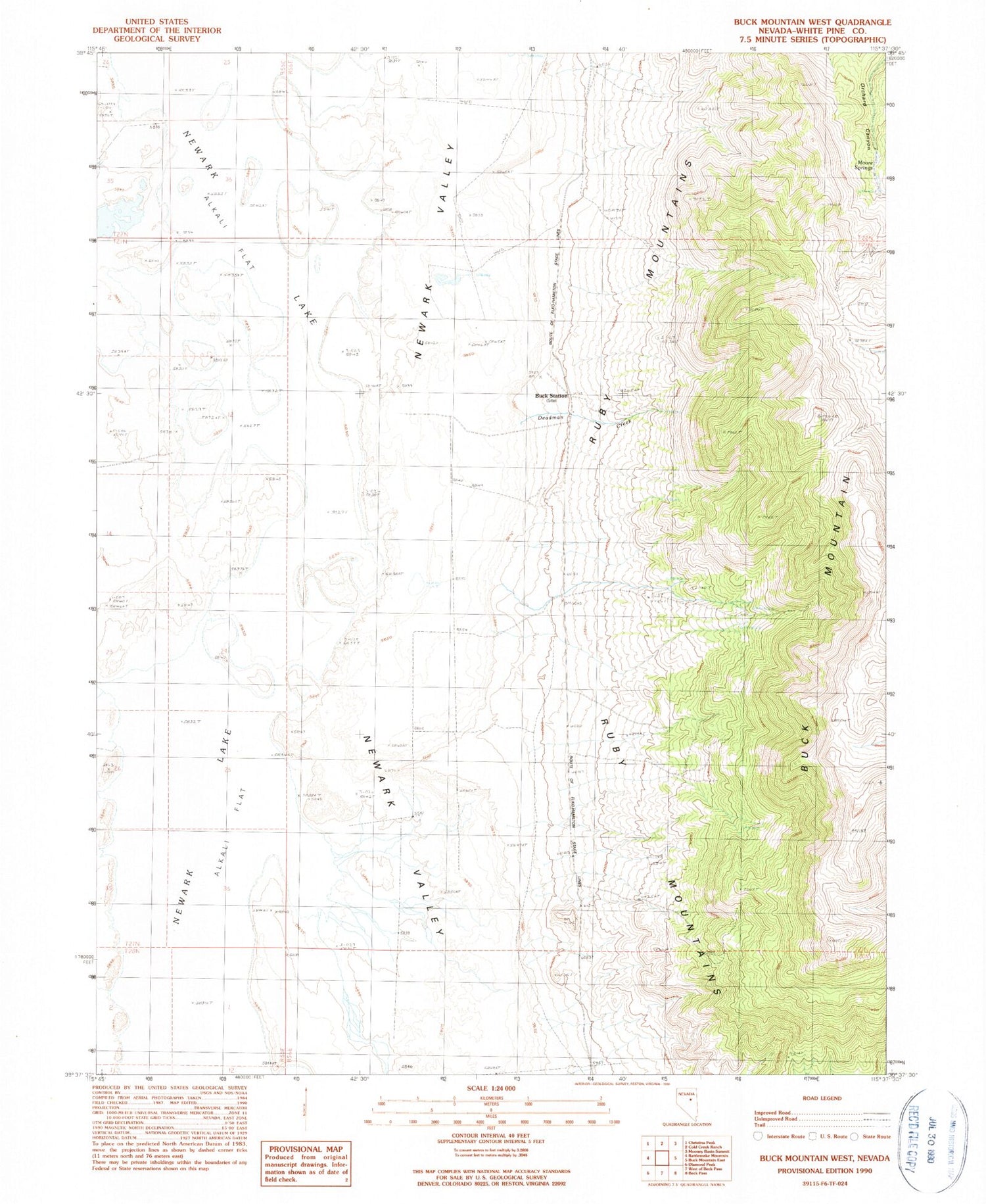 Classic USGS Buck Mountain West Nevada 7.5'x7.5' Topo Map Image