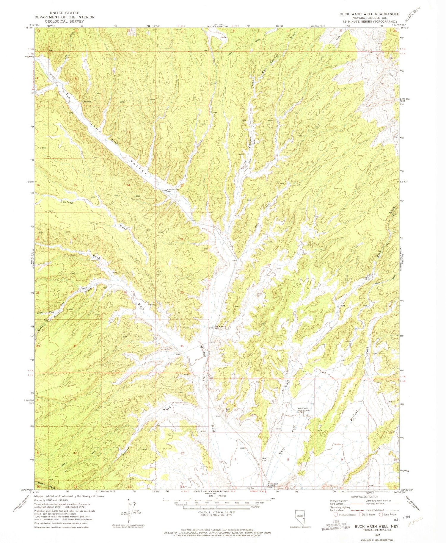 Classic USGS Buck Wash Well Nevada 7.5'x7.5' Topo Map Image