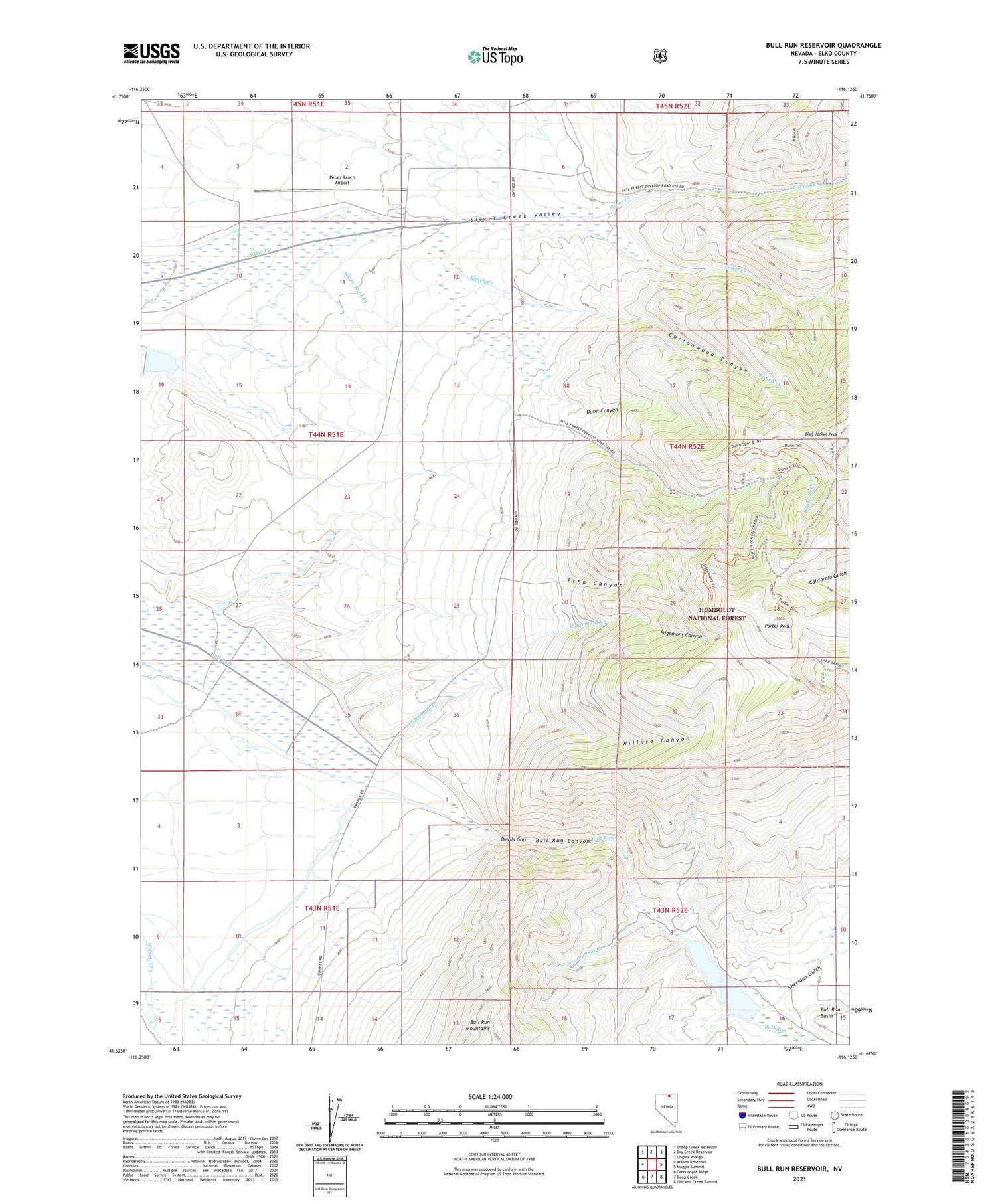 Bull Run Reservoir Nevada US Topo Map Image