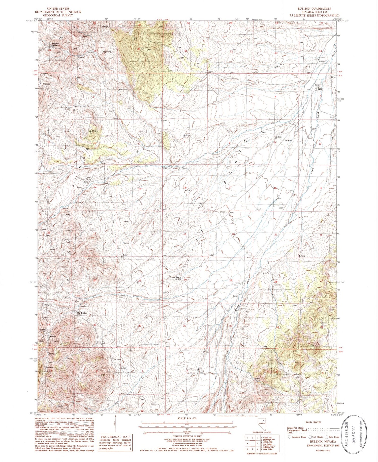 Classic USGS Bullion Nevada 7.5'x7.5' Topo Map Image