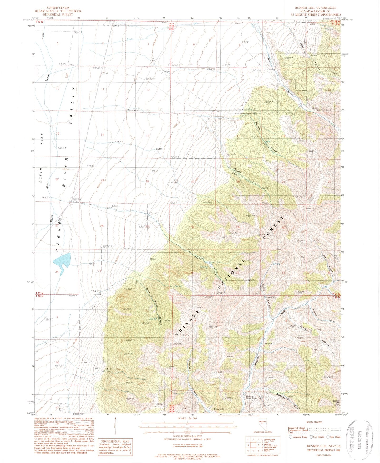 Classic USGS Bunker Hill Nevada 7.5'x7.5' Topo Map Image