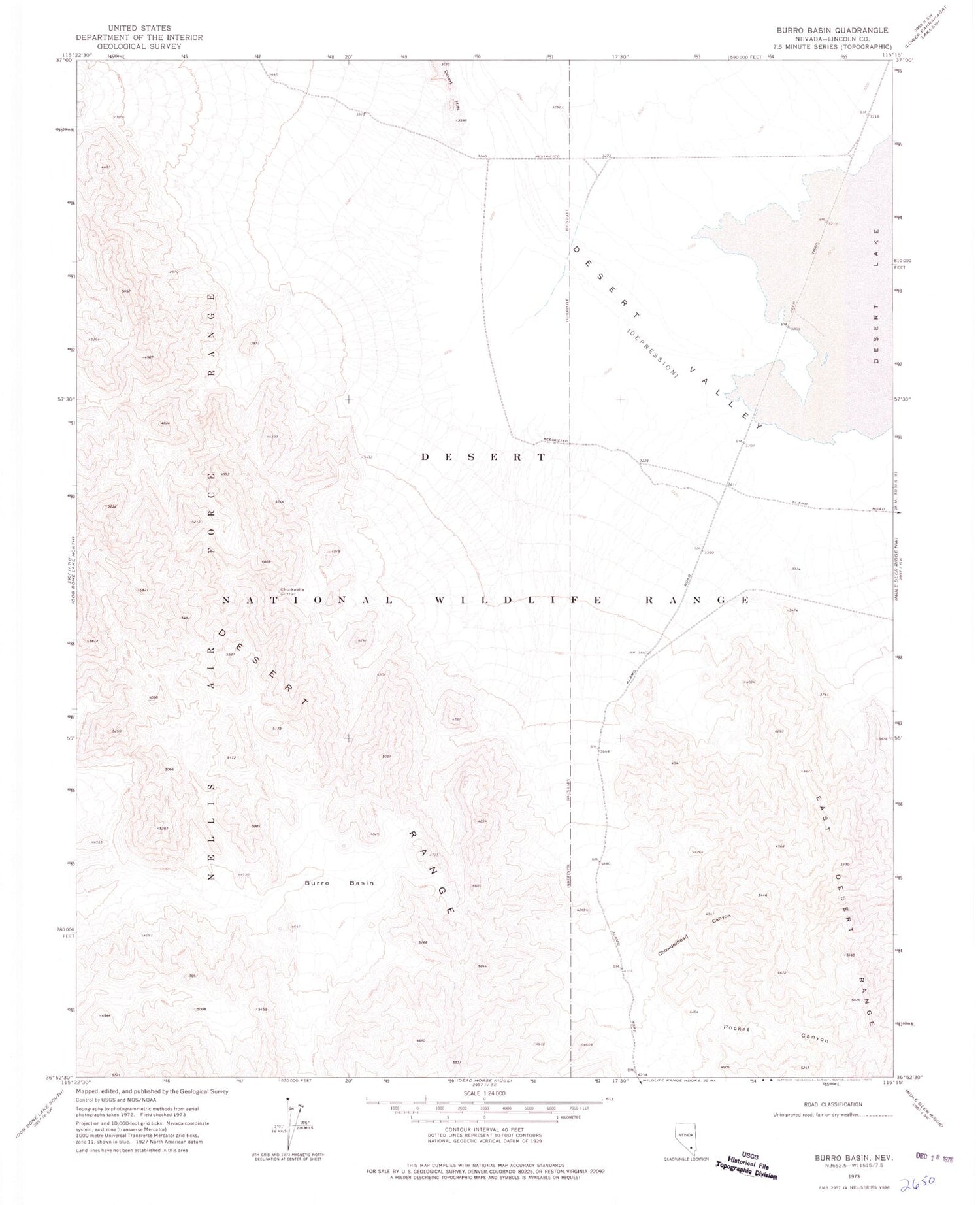 Classic USGS Burro Basin Nevada 7.5'x7.5' Topo Map Image