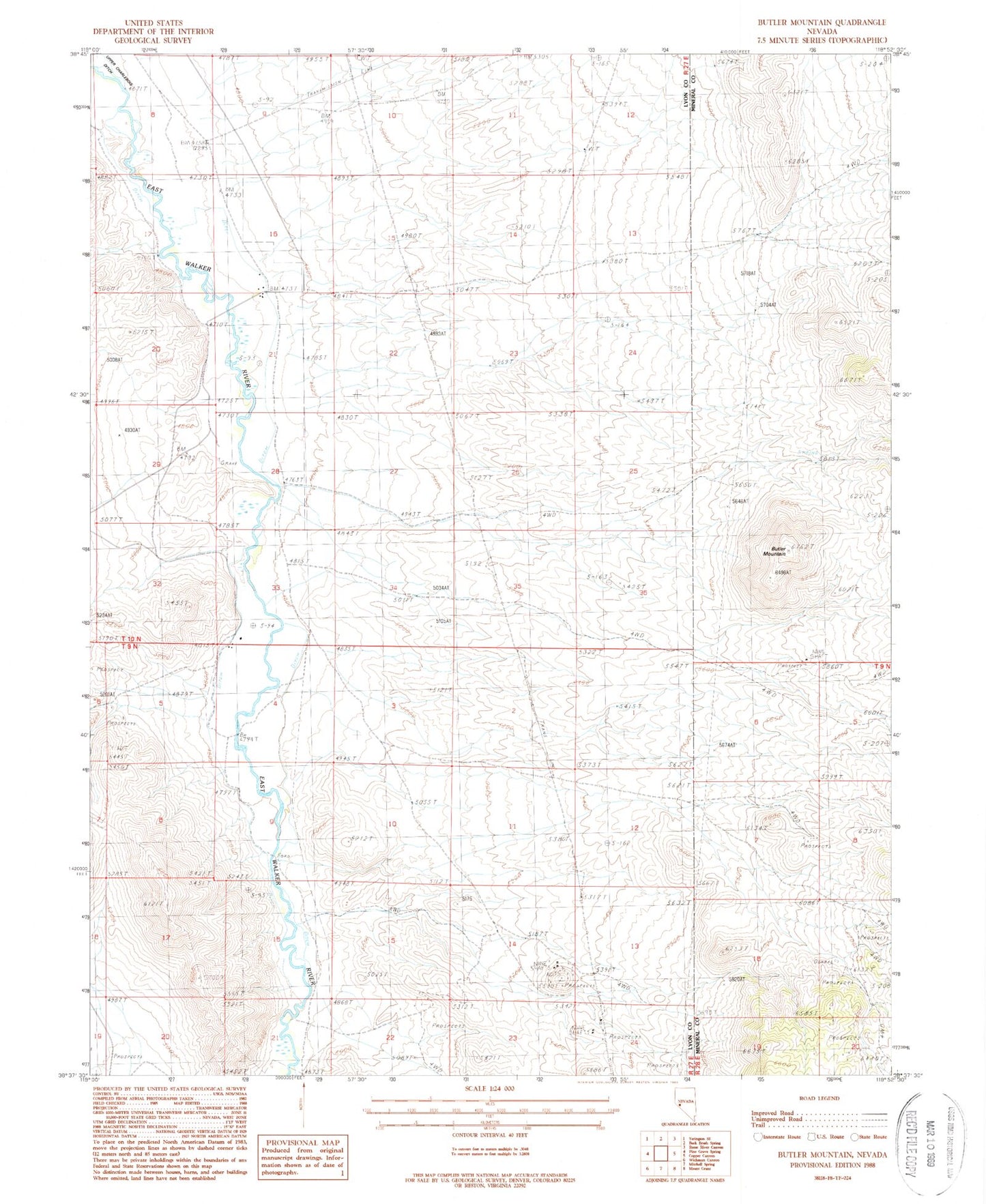 Classic USGS Butler Mountain Nevada 7.5'x7.5' Topo Map Image
