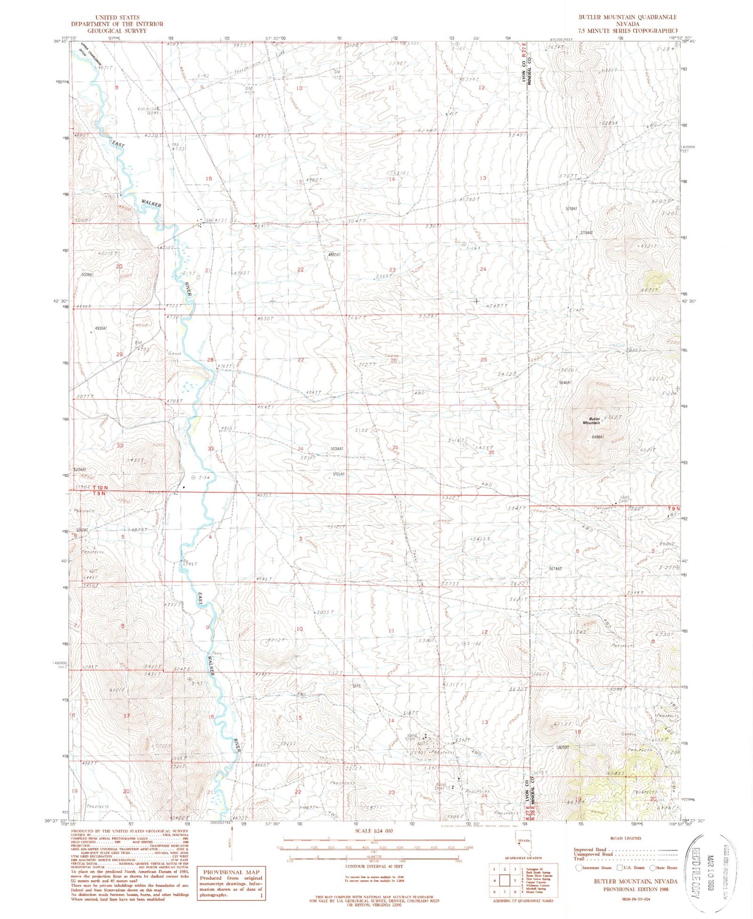 Classic USGS Butler Mountain Nevada 7.5'x7.5' Topo Map Image
