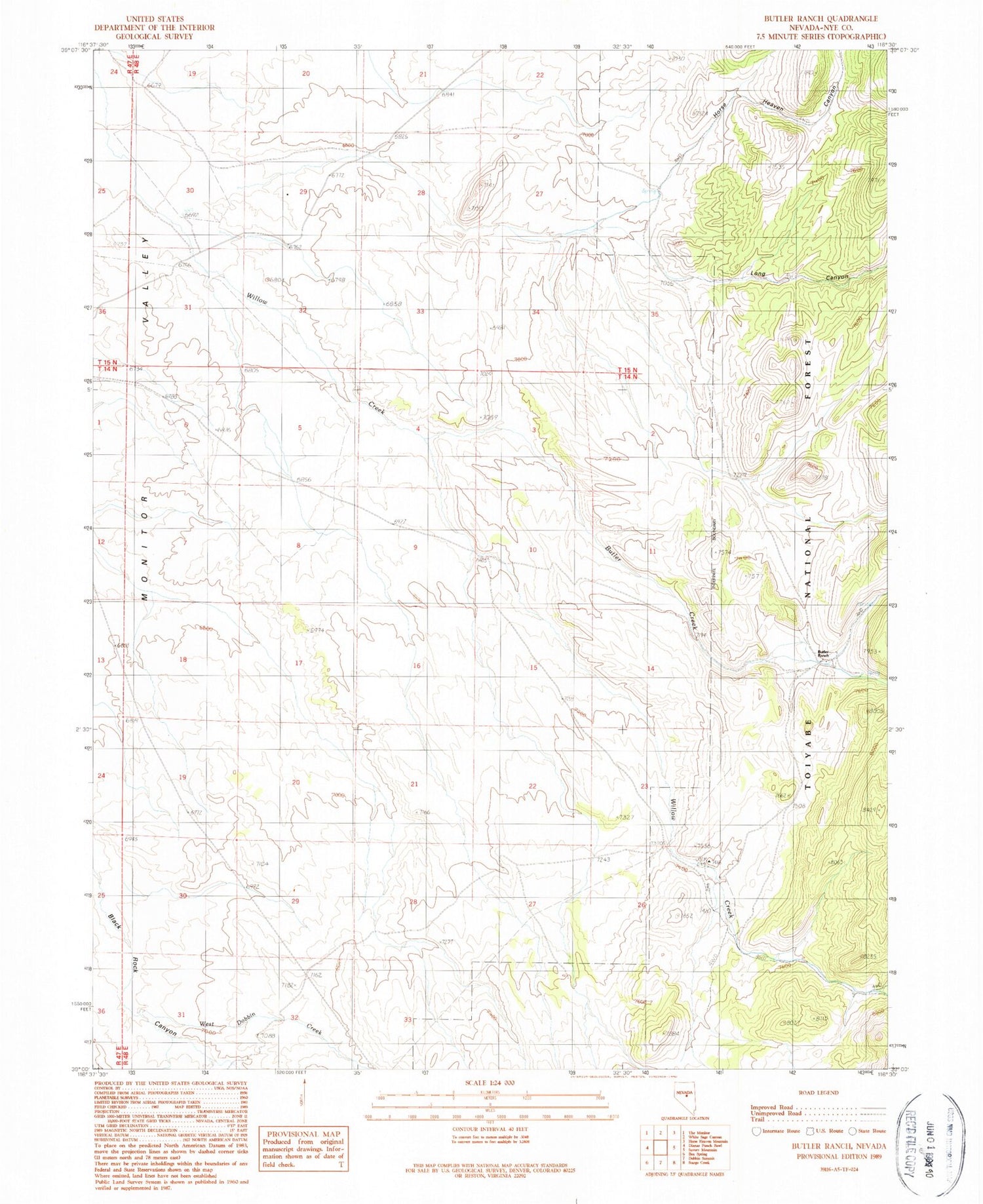 Classic USGS Butler Ranch Nevada 7.5'x7.5' Topo Map Image