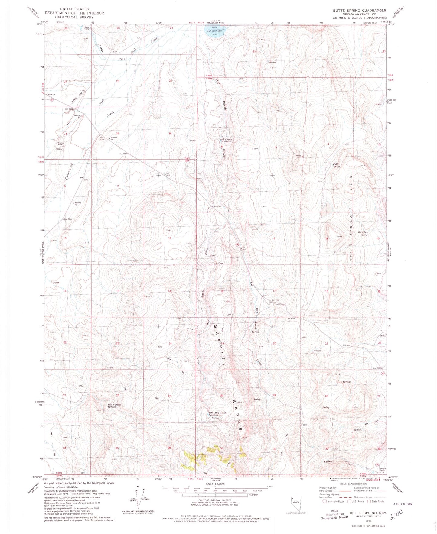 Classic USGS Butte Spring Nevada 7.5'x7.5' Topo Map Image