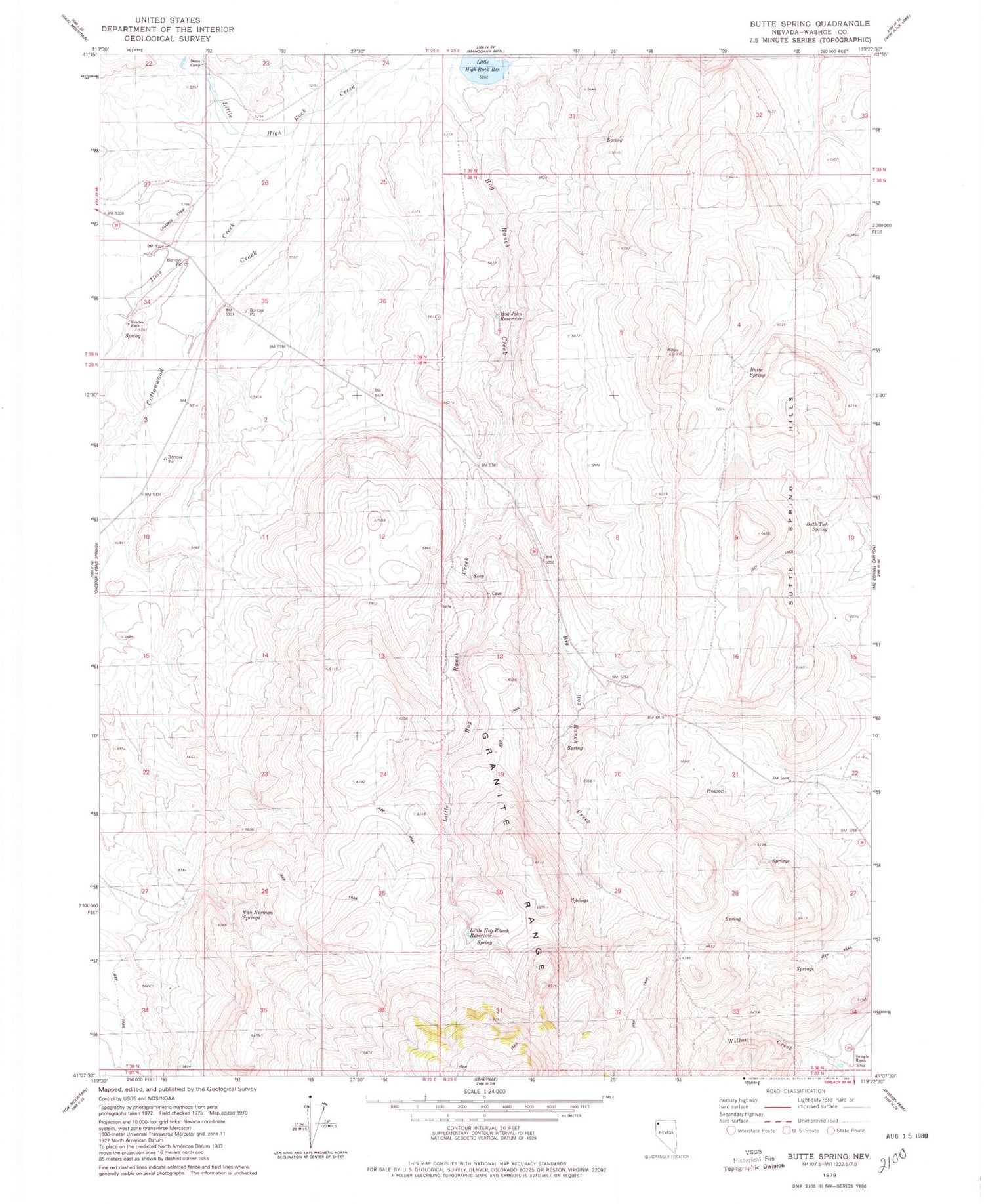 Classic USGS Butte Spring Nevada 7.5'x7.5' Topo Map Image