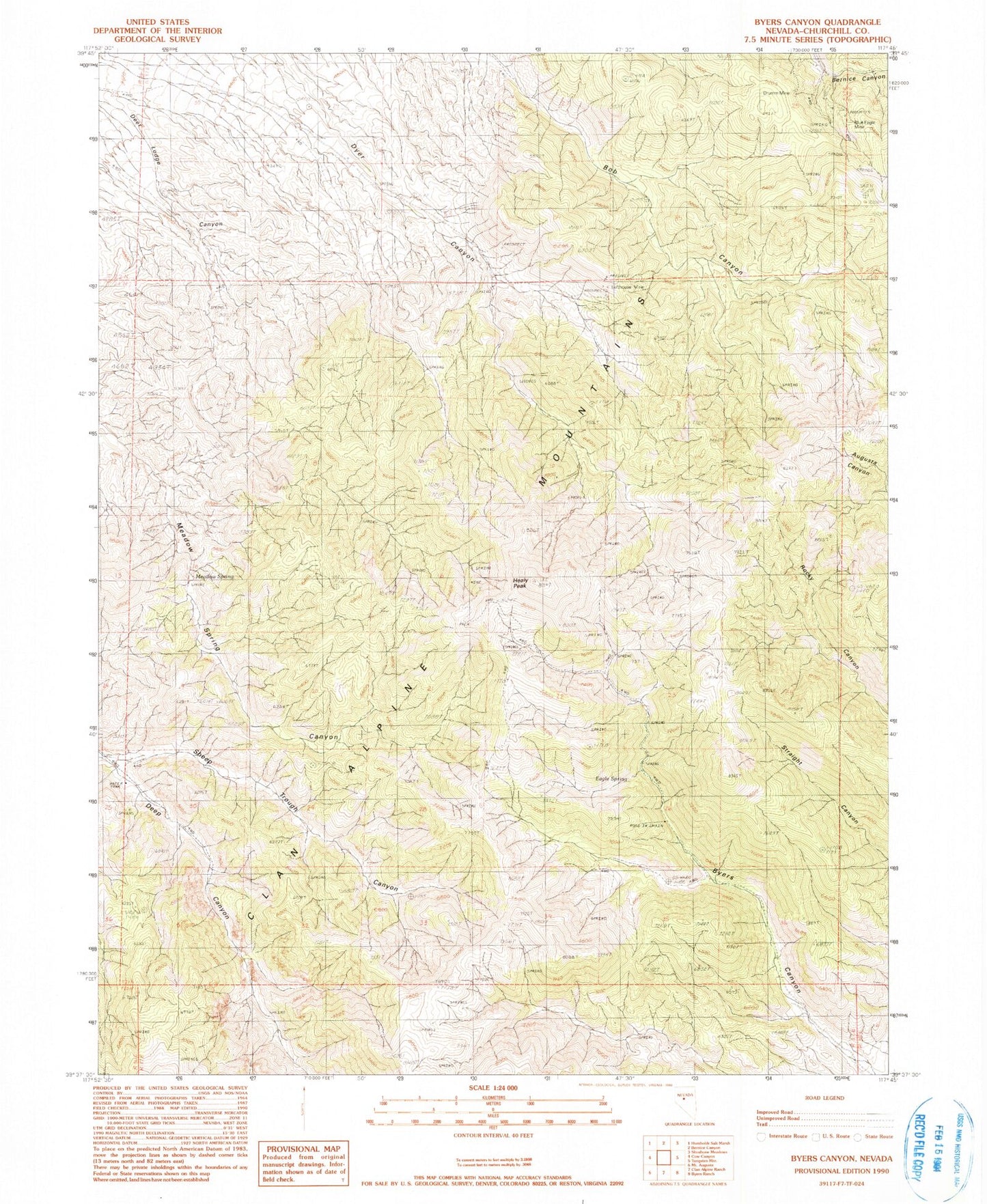 Classic USGS Byers Canyon Nevada 7.5'x7.5' Topo Map Image