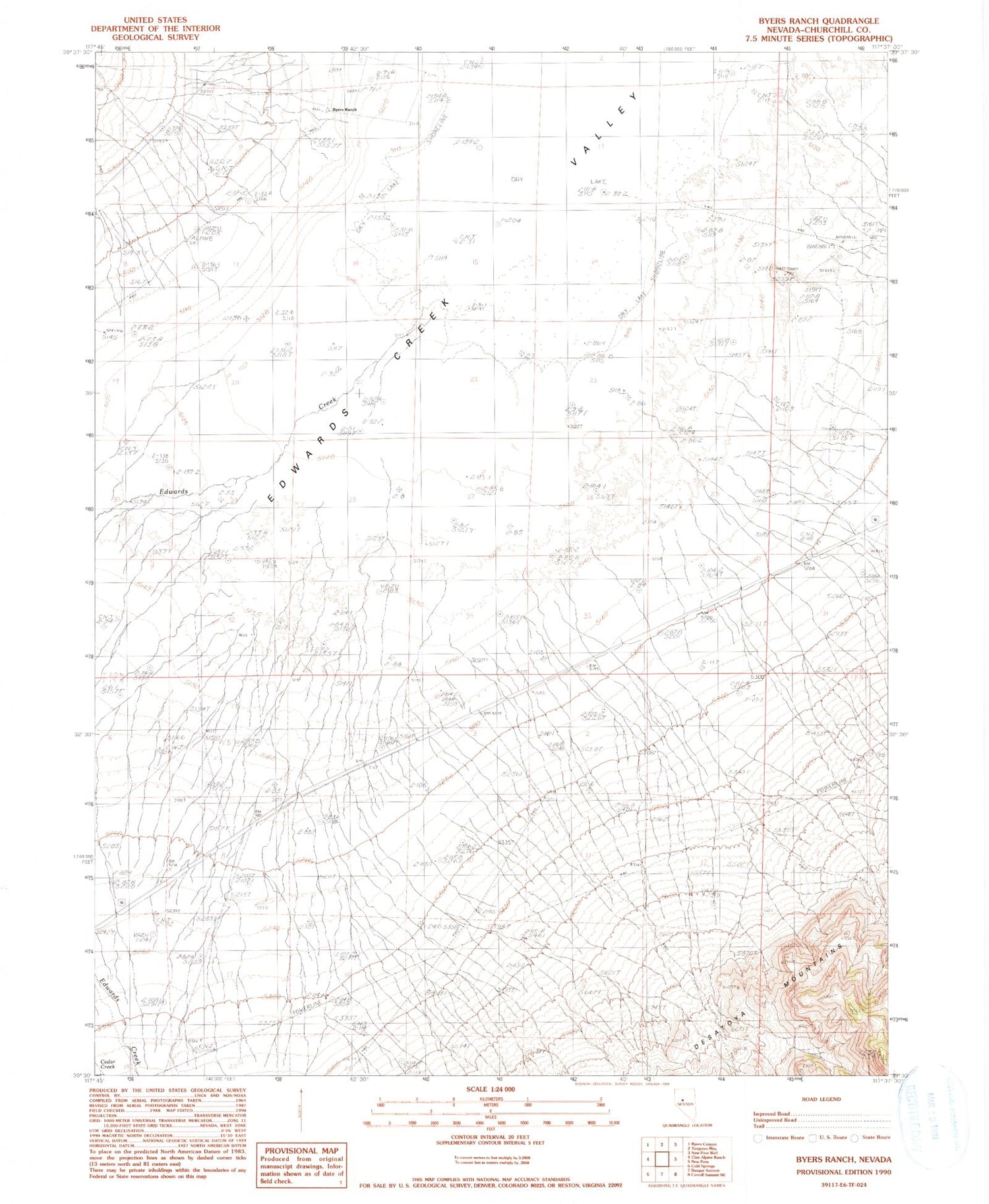 Classic USGS Byers Ranch Nevada 7.5'x7.5' Topo Map Image