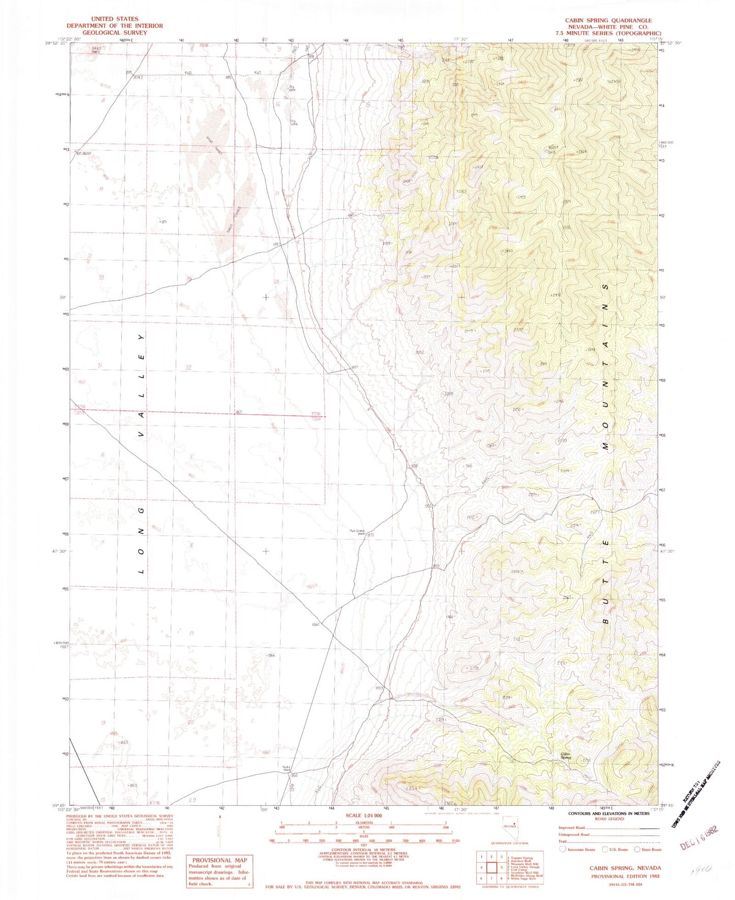 Classic USGS Cabin Spring Nevada 7.5'x7.5' Topo Map Image
