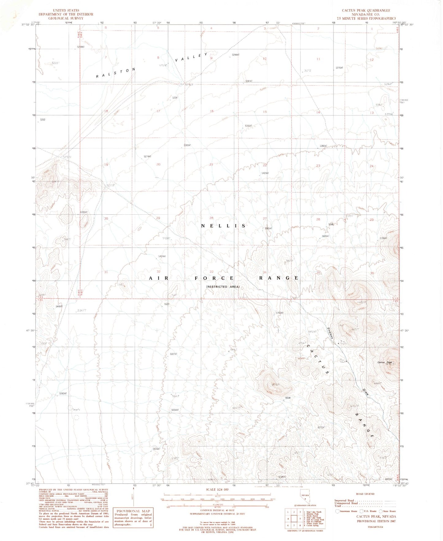 Classic USGS Cactus Peak Nevada 7.5'x7.5' Topo Map Image