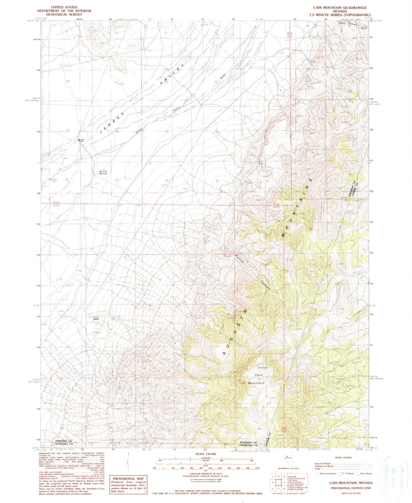 Classic USGS Cain Mountain Nevada 7.5'x7.5' Topo Map Image