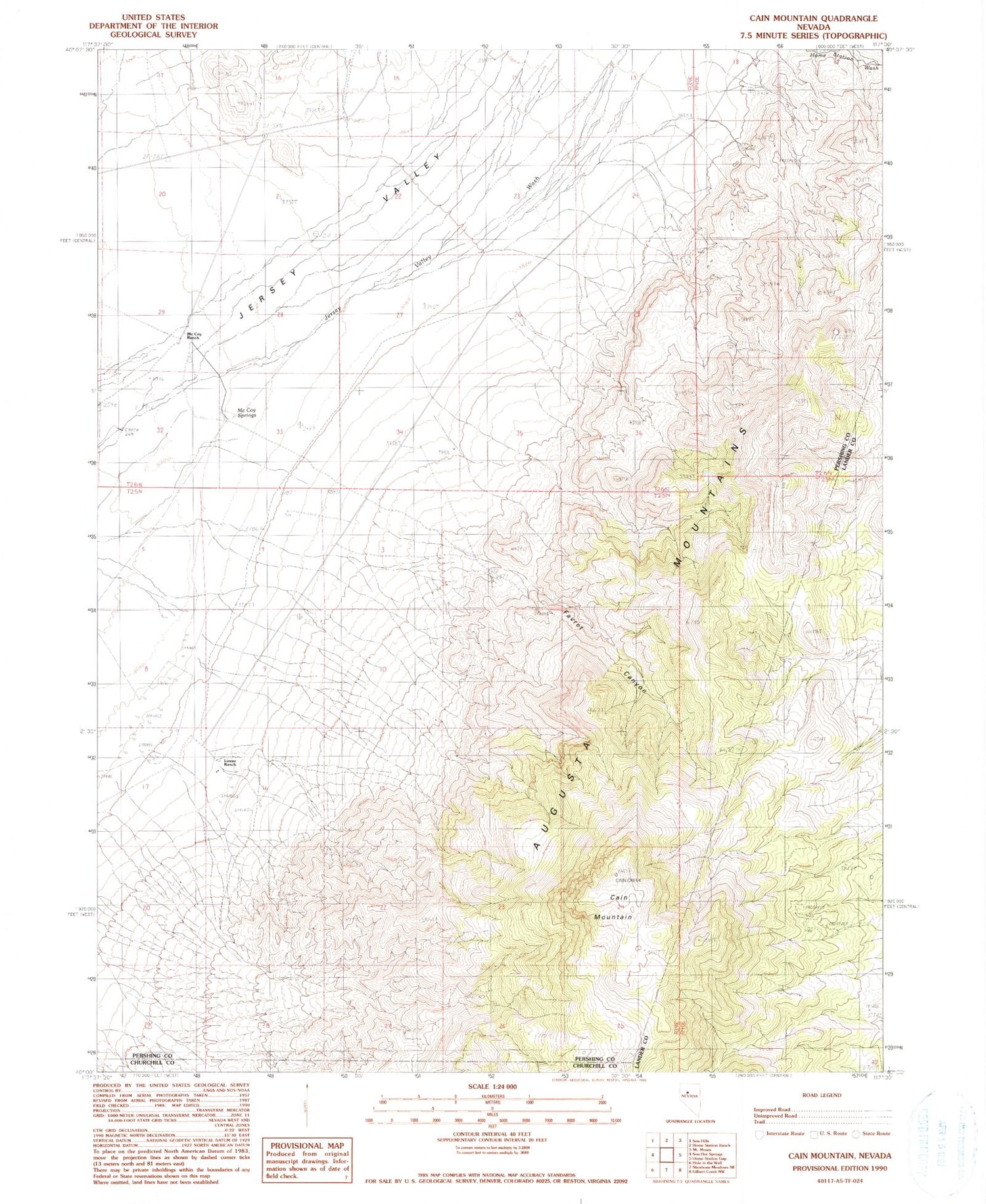 Classic USGS Cain Mountain Nevada 7.5'x7.5' Topo Map Image