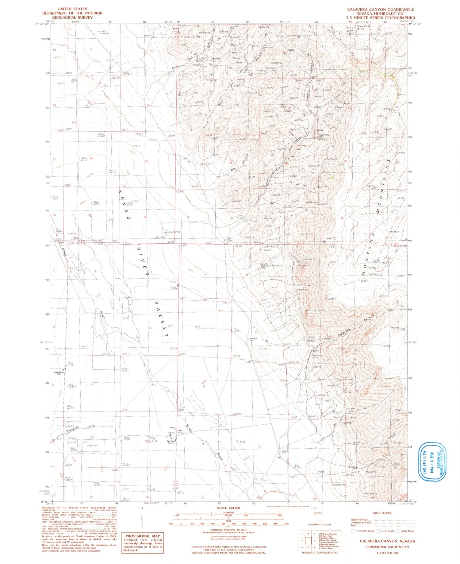 Classic USGS Calavera Canyon Nevada 7.5'x7.5' Topo Map Image