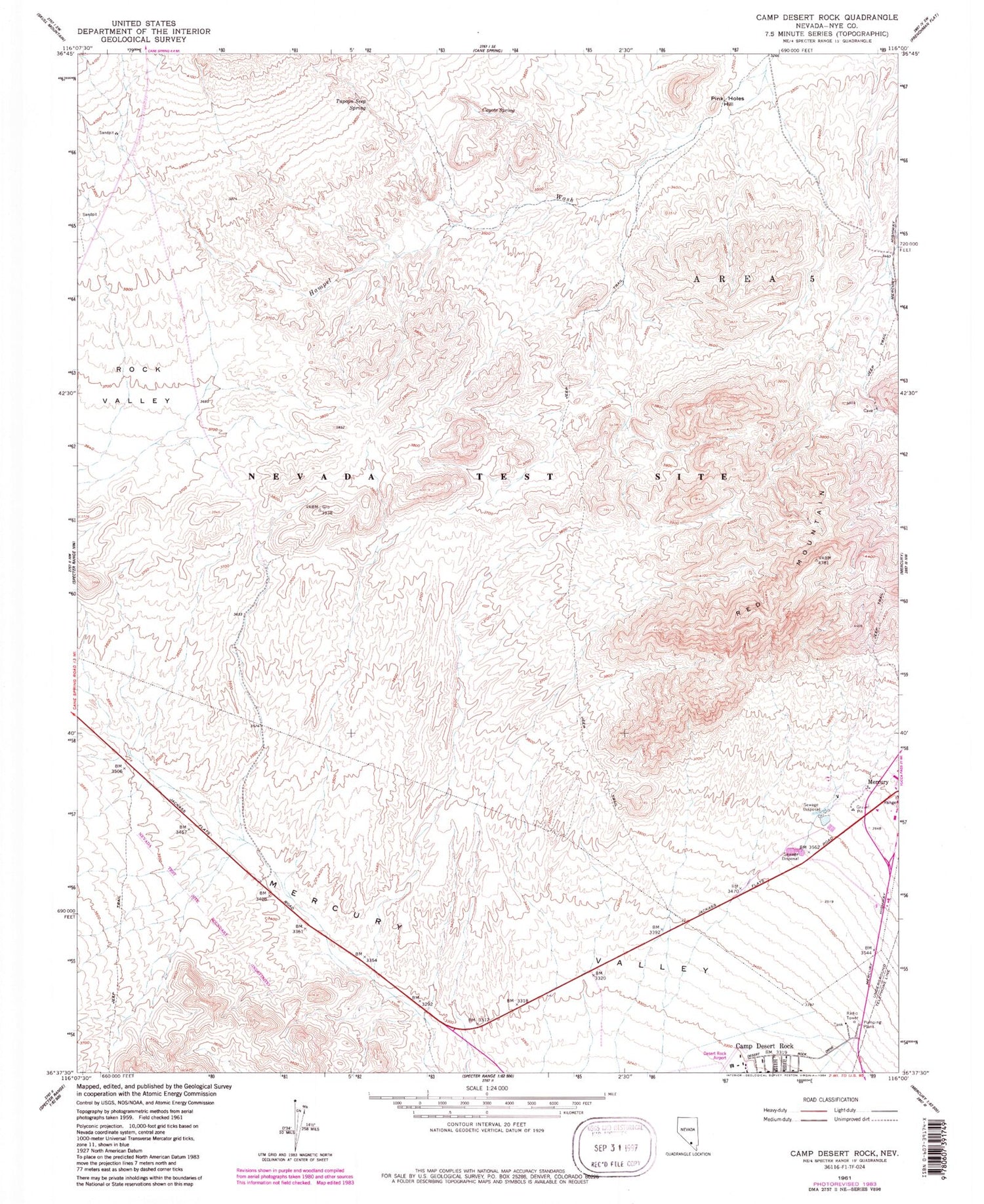 Classic USGS Camp Desert Rock Nevada 7.5'x7.5' Topo Map Image
