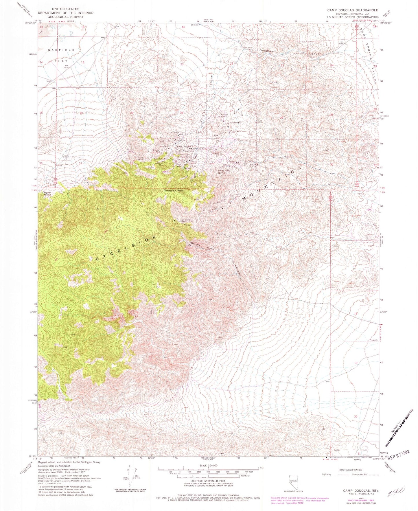 Classic USGS Camp Douglas Nevada 7.5'x7.5' Topo Map Image