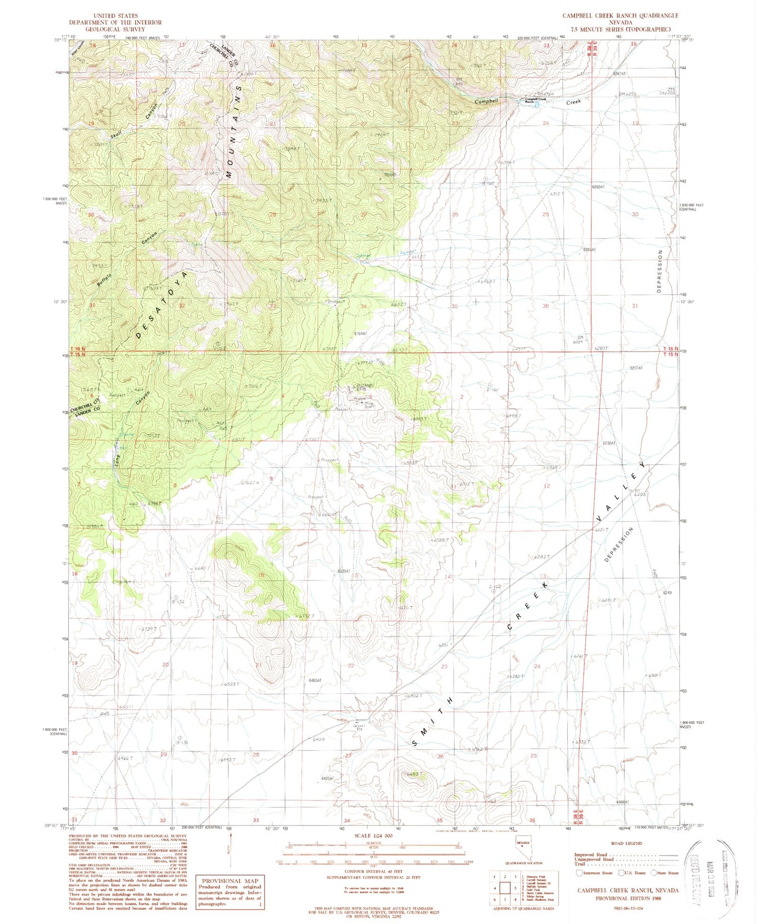 Classic USGS Campbell Creek Ranch Nevada 7.5'x7.5' Topo Map Image