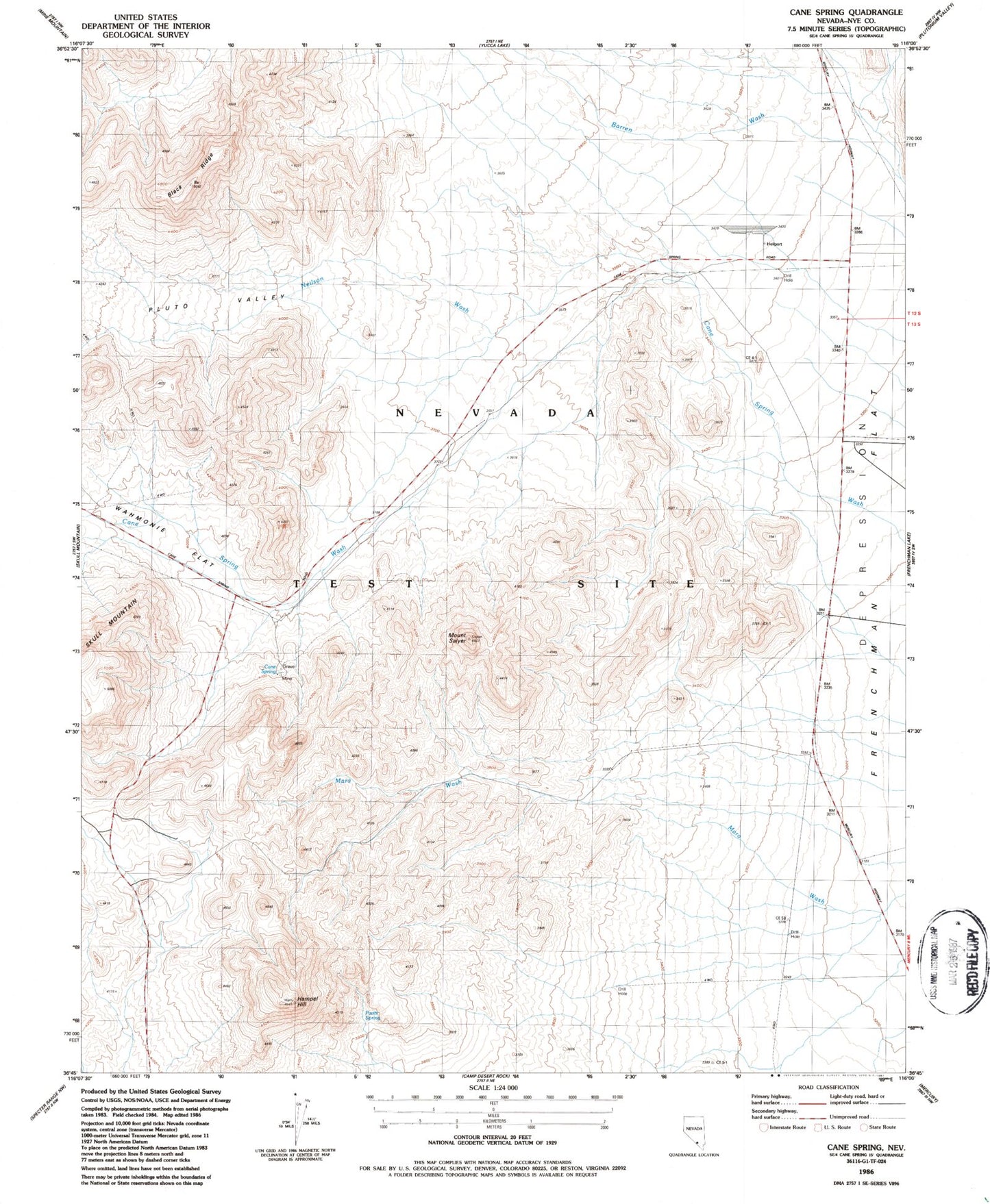 Classic USGS Cane Spring Nevada 7.5'x7.5' Topo Map Image
