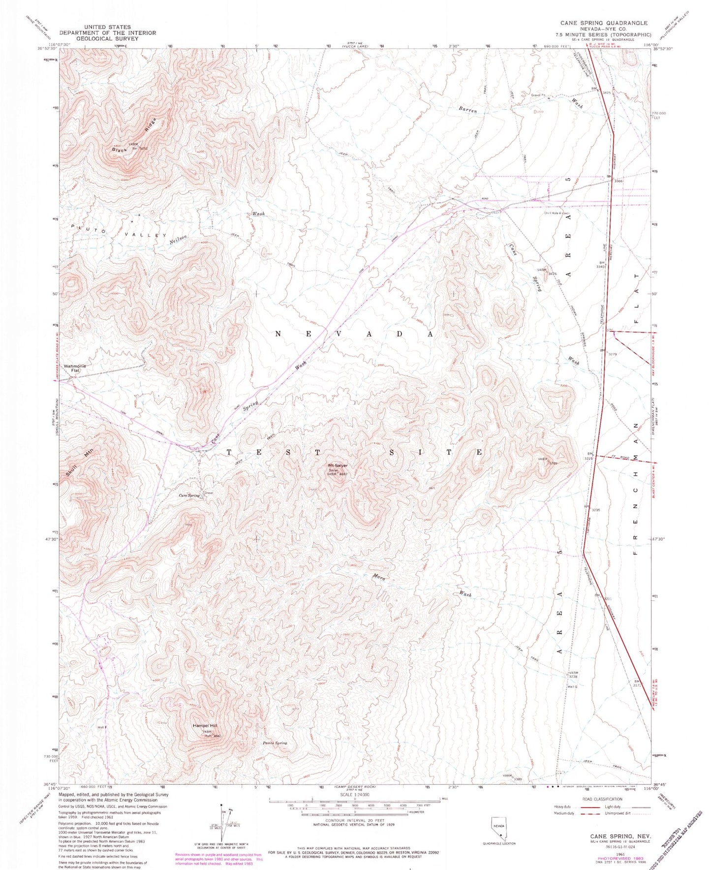 Classic USGS Cane Spring Nevada 7.5'x7.5' Topo Map Image