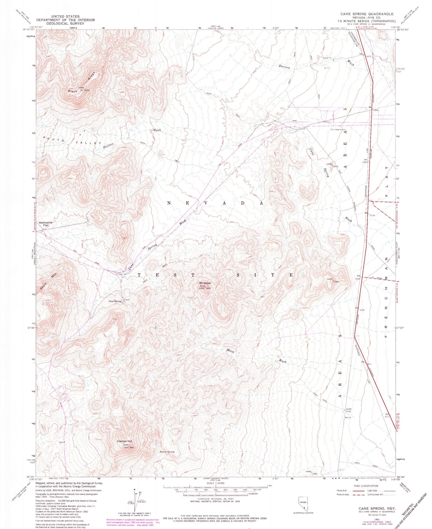 Classic USGS Cane Spring Nevada 7.5'x7.5' Topo Map Image