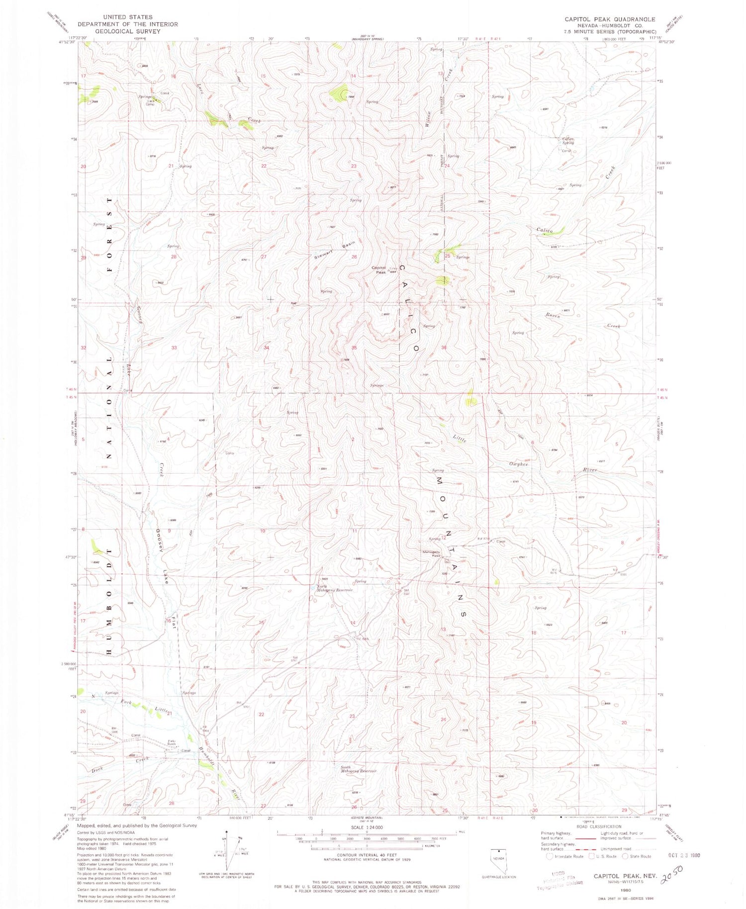 Classic USGS Capitol Peak Nevada 7.5'x7.5' Topo Map Image