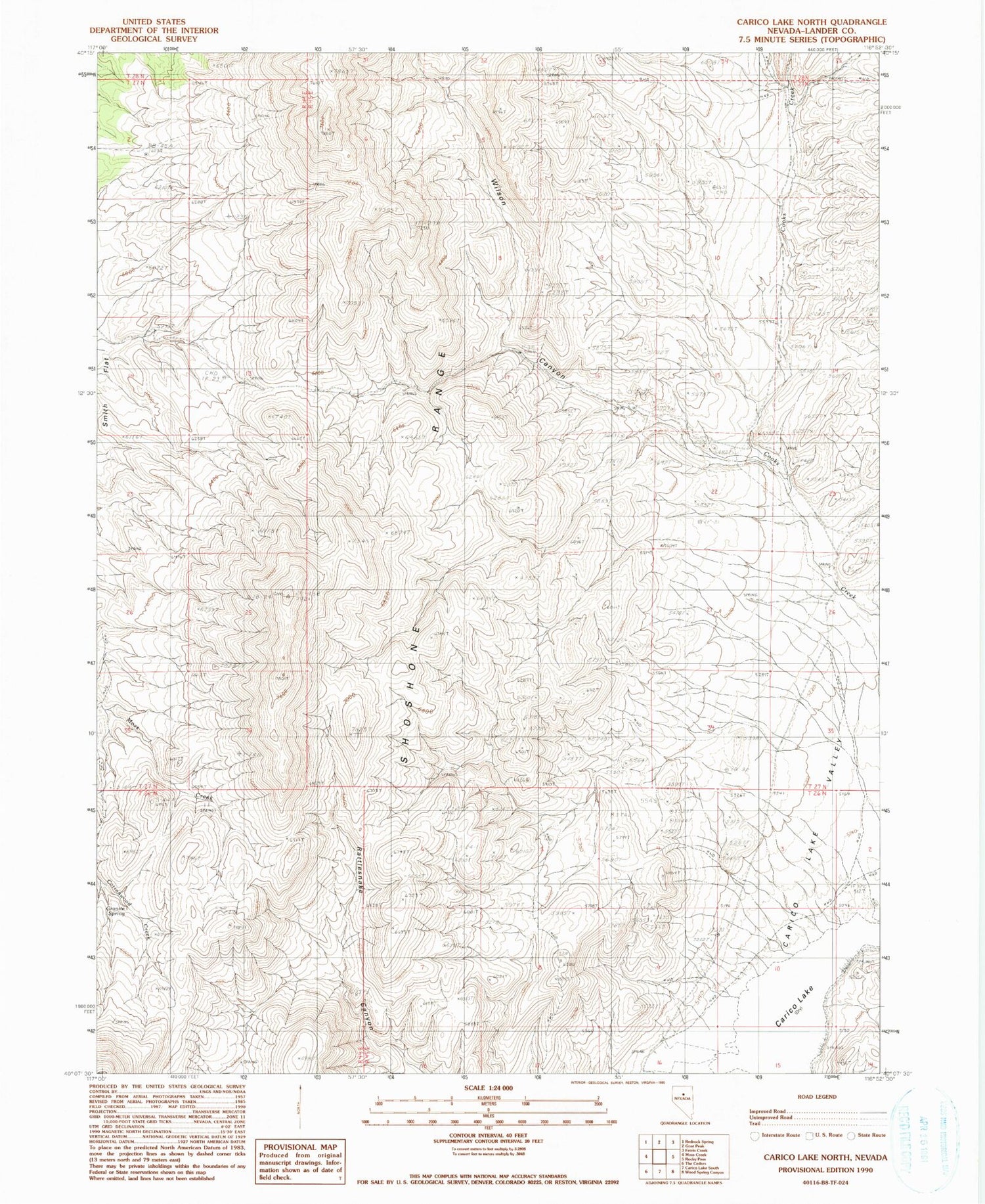 Classic USGS Carico Lake North Nevada 7.5'x7.5' Topo Map Image