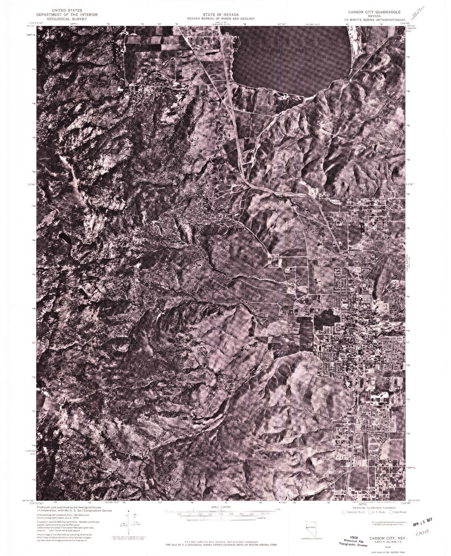 Classic USGS Carson City Nevada 7.5'x7.5' Topo Map Image