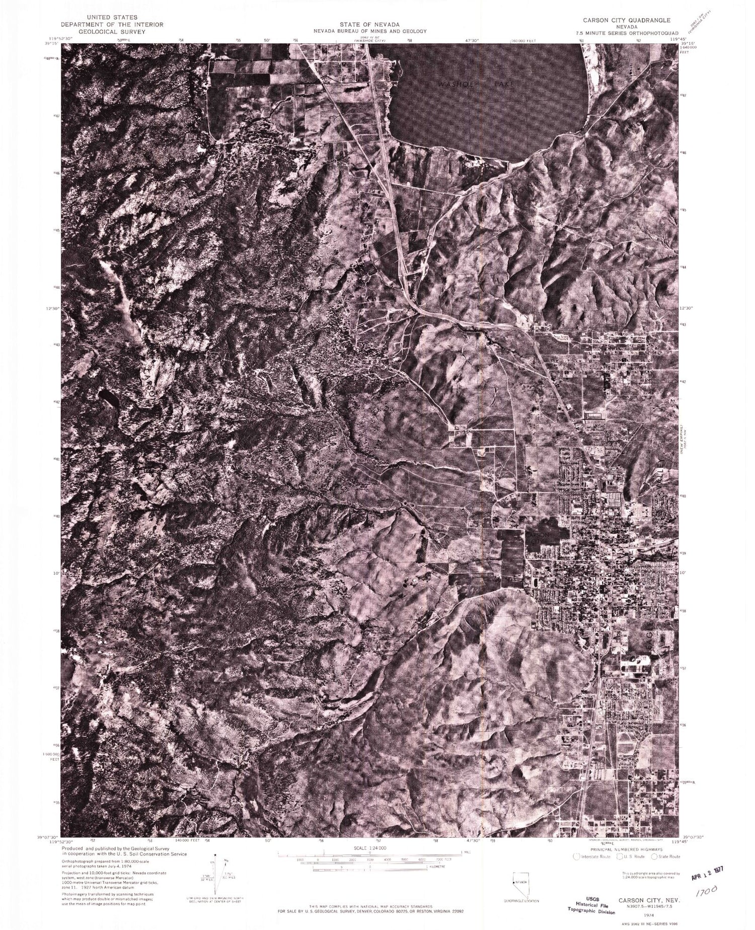 Classic USGS Carson City Nevada 7.5'x7.5' Topo Map Image