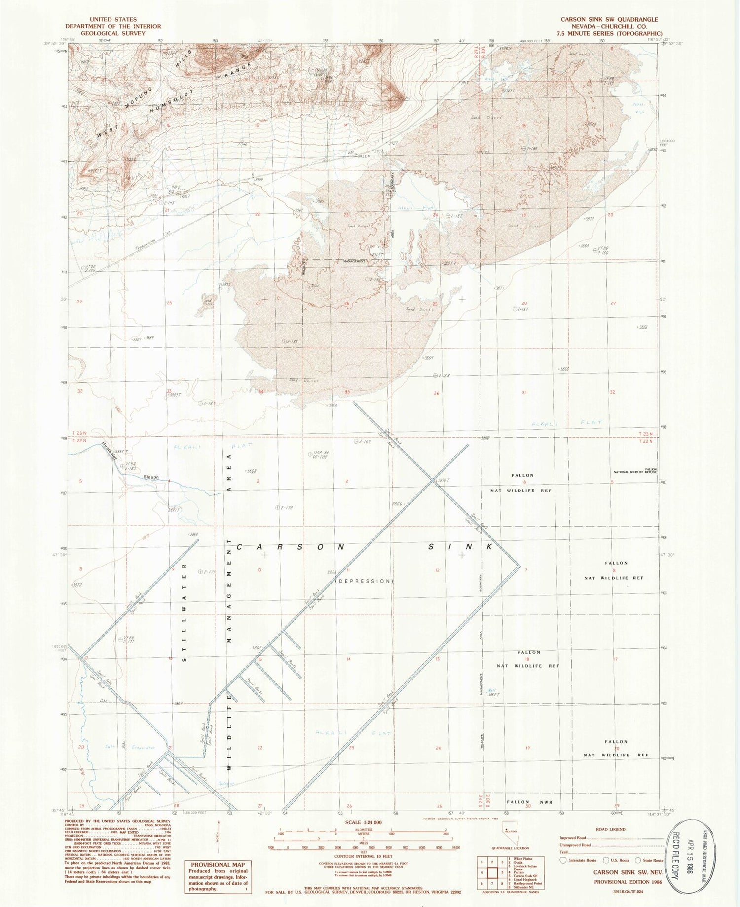 Classic USGS Carson Sink SW Nevada 7.5'x7.5' Topo Map Image
