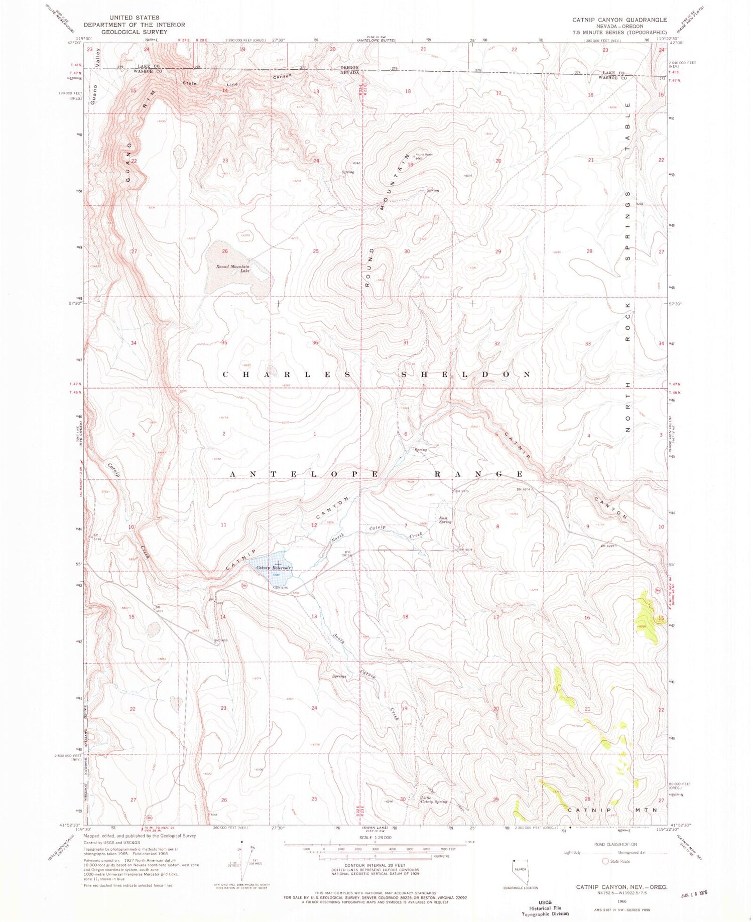 Classic USGS Catnip Canyon Nevada 7.5'x7.5' Topo Map Image
