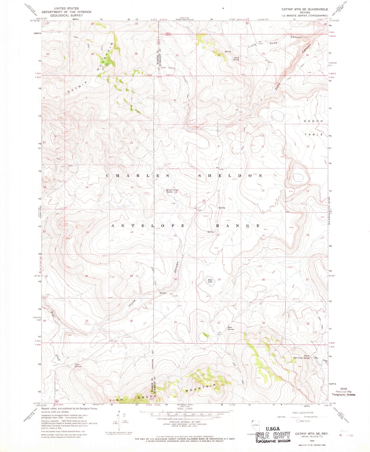 Classic USGS Catnip Mountain SE Nevada 7.5'x7.5' Topo Map Image
